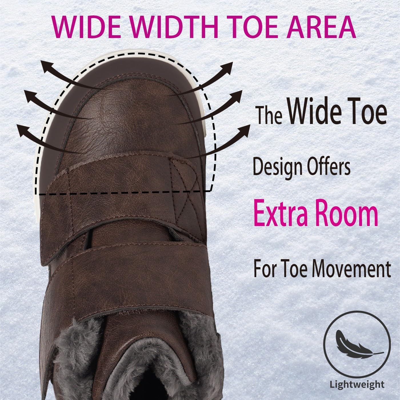 Hsyooes Diabetic Boots for Women Wide Width Winter Snow Boots Warm Fur Lining Water Resistant Anti-slip Snow Shoes Comfortable Adjustable Straps Winter Shoes for Swollen Feet - Image 4