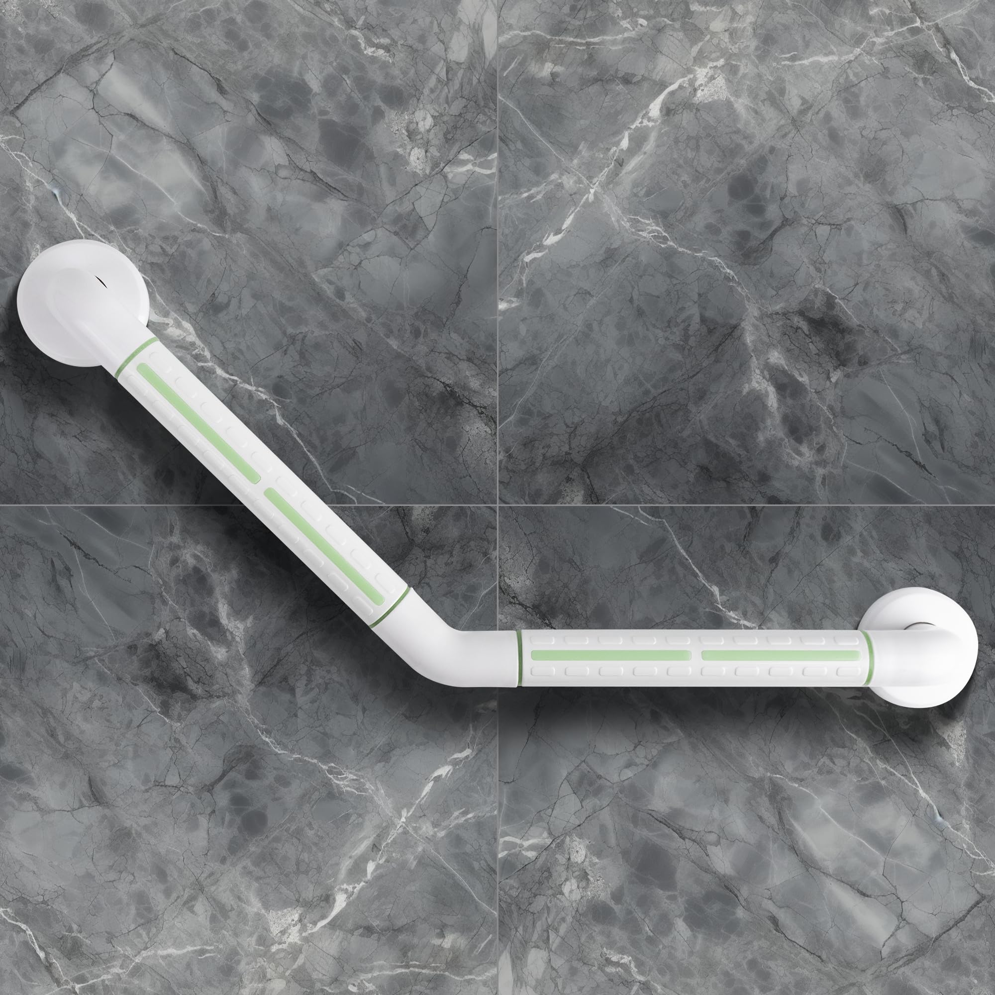 ITSOGOO Barra de Apoyo para Ducha en Ángulo de 135° de Acero Inoxidable para Mayores,35 x 35 cm,Antideslizante Luminosos,Hasta 300 kg,para Bañera,Dormitorio,Escalera,Blanco