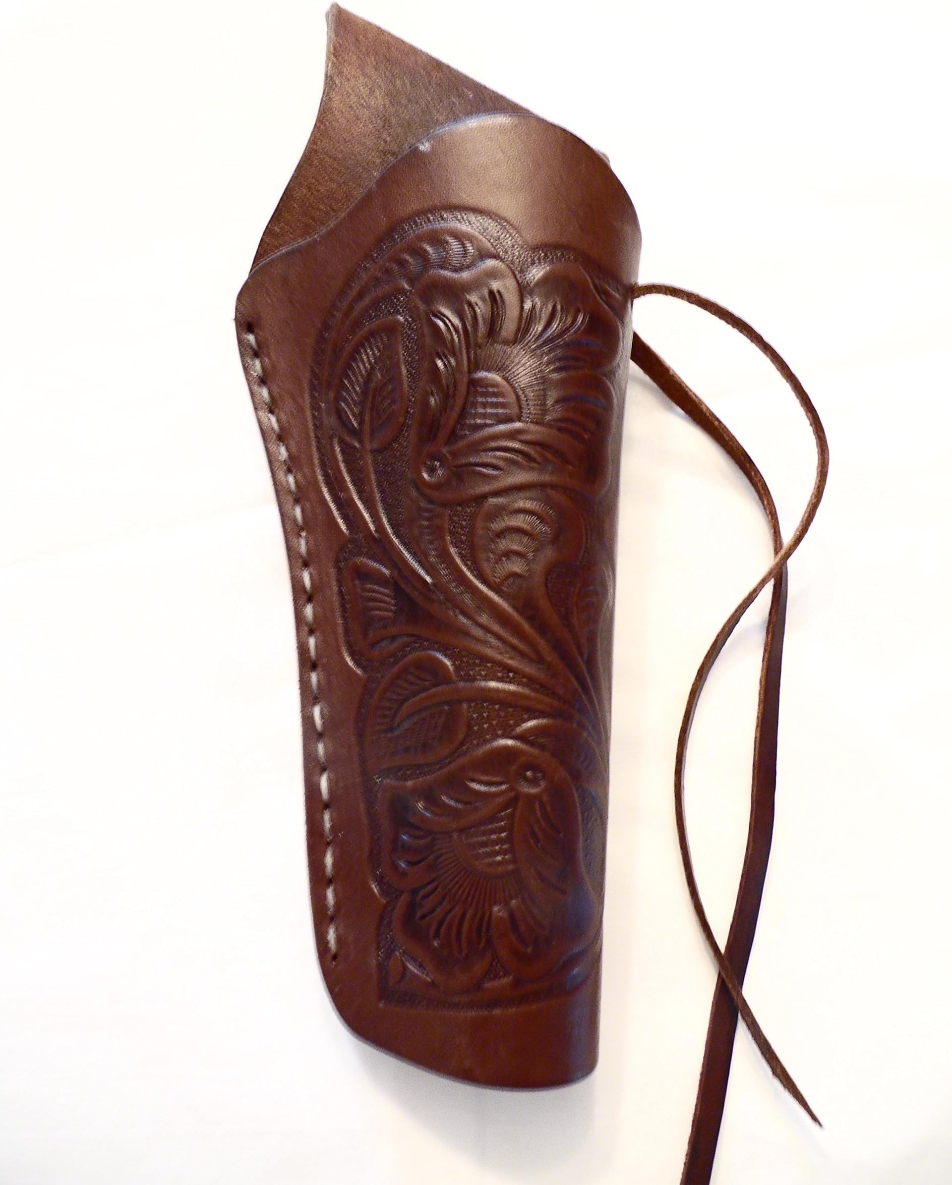 Cross Draw Gun Holster - Right Handed - Brown - Tooled - 22 Cal - by Bull Creek Leather