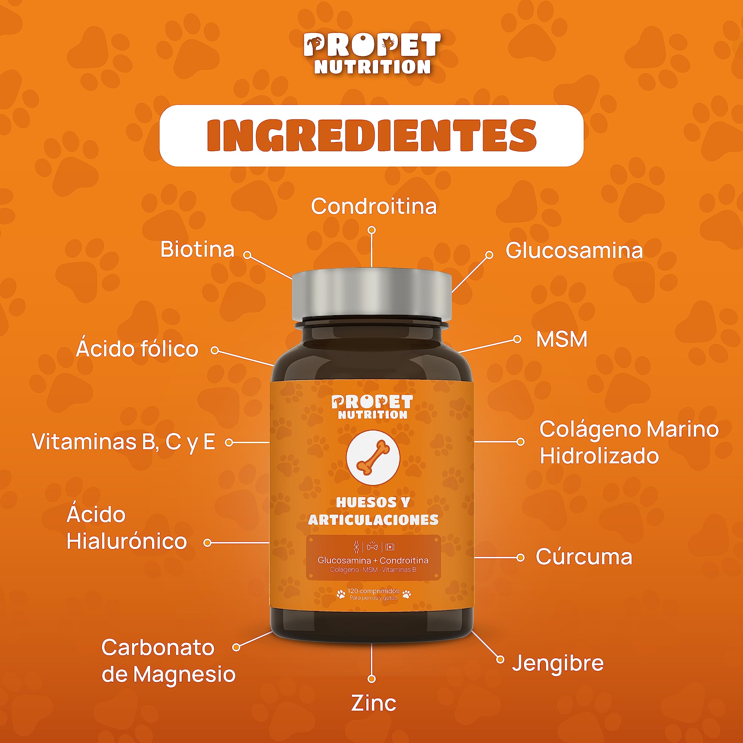 Condroprotector Perros y Gatos. Antiinflamatorio Gran Concentración. Glucosamina, Condroitina, Colágeno, 10 Vitaminas, Cúrcuma. 120 Comprimidos. Sin Azúcar. Fortalece las Articulaciones de tu Mascota