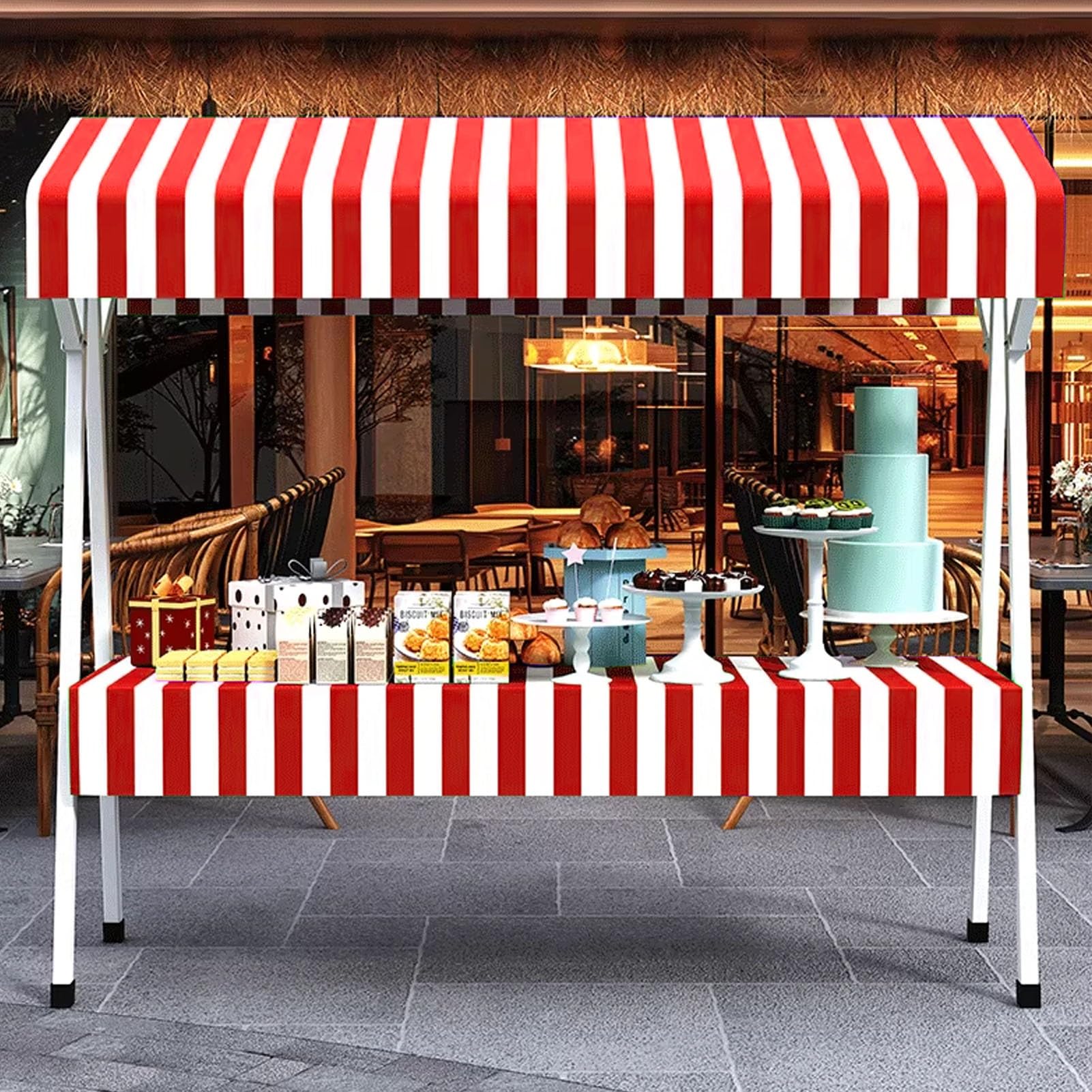 Soporte de exhibición portátil para fiestas y mercados, carrito de acero para vendedores de alimentos y postres