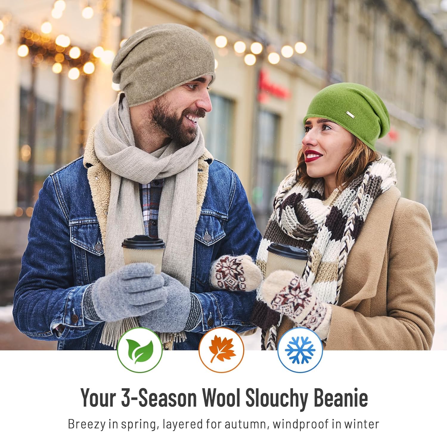 100% Wool Slouchy Beanie, Warm Beanie Hats for Women Breathable Knitting Skull Beanies Cap for Spring Fall Winter - Image 5