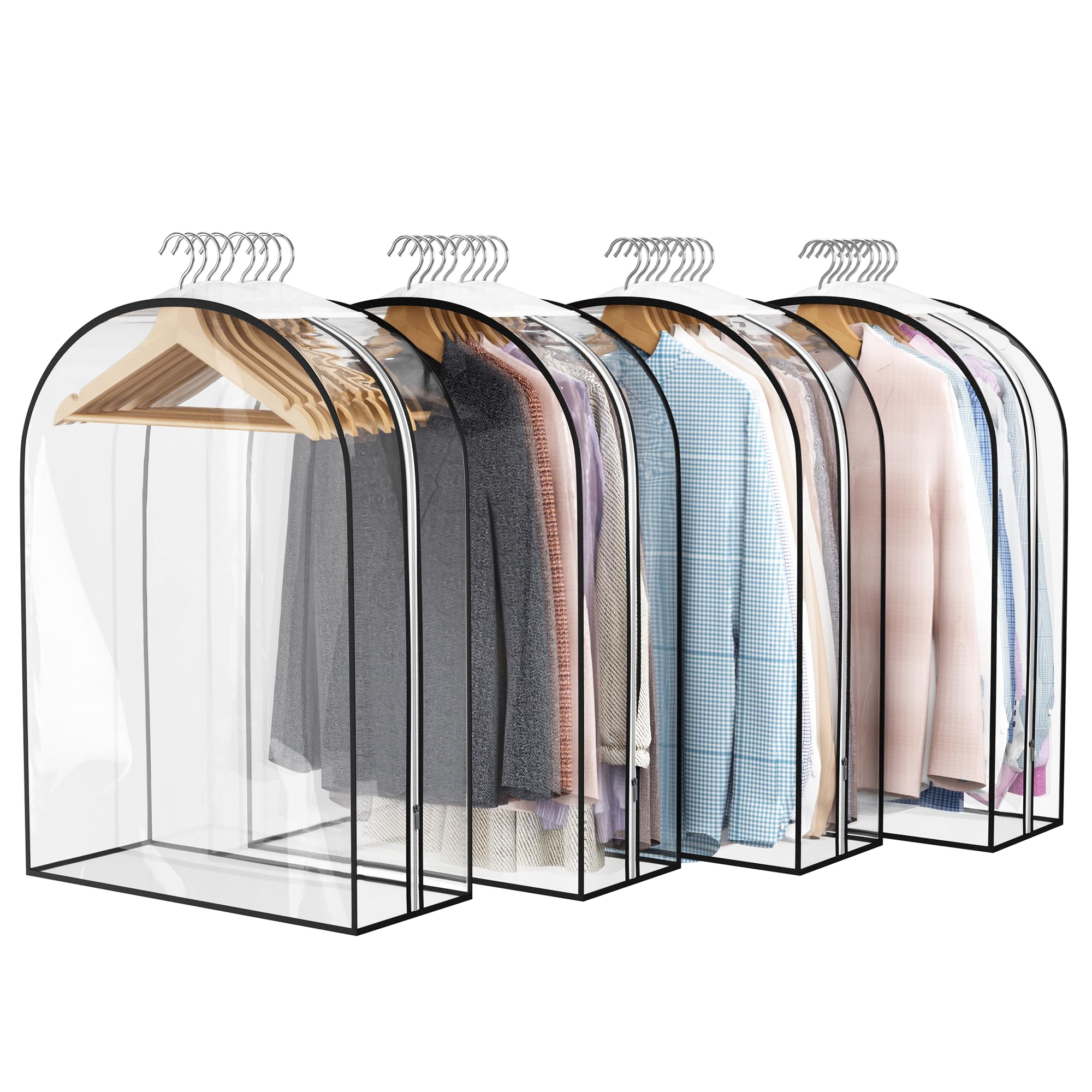 LiuoudLiuoud Clear Garment Bag for Hanging Clothes 10” Gusseted, 32” Suit Bags for Open Closet Storage Plastic Clothes Cover for Coat, Dress, Shirts, Fur, Jacket, Wardrobe Protectors, 4 Pack