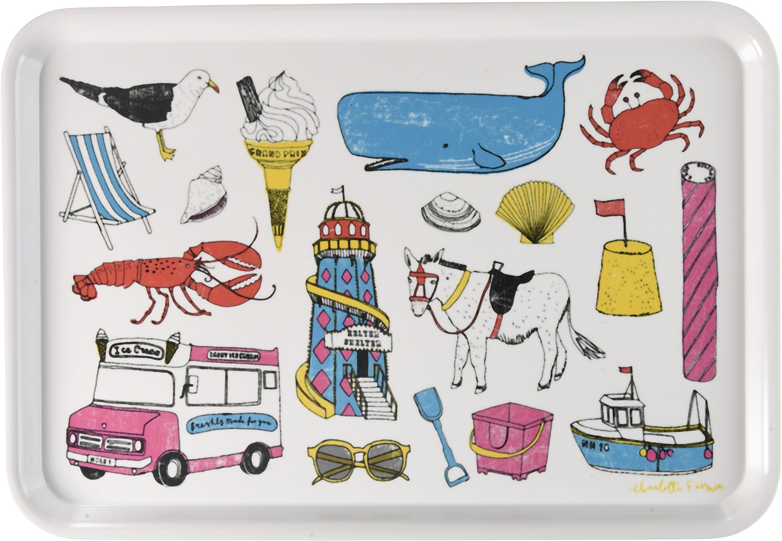 Charlotte Farmer Seaside Fun Large Tray, Melamine, Multi-Colour, 43 x 33 x 2 cm