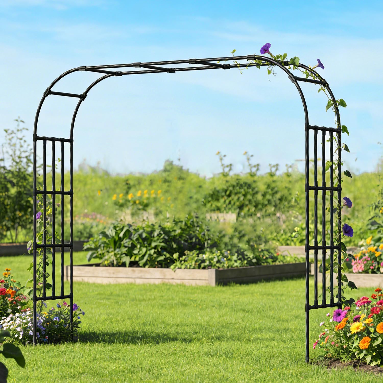 Large Garden Arch Trellis,11.75ft x 8.53ft Sturdy Metal Full Garden Arbor for Climbing Vines Outdoor,1.64ft Extra Wide Wedding Archway for Ceremony,Party,Lawn,Patio,Backyard,Black