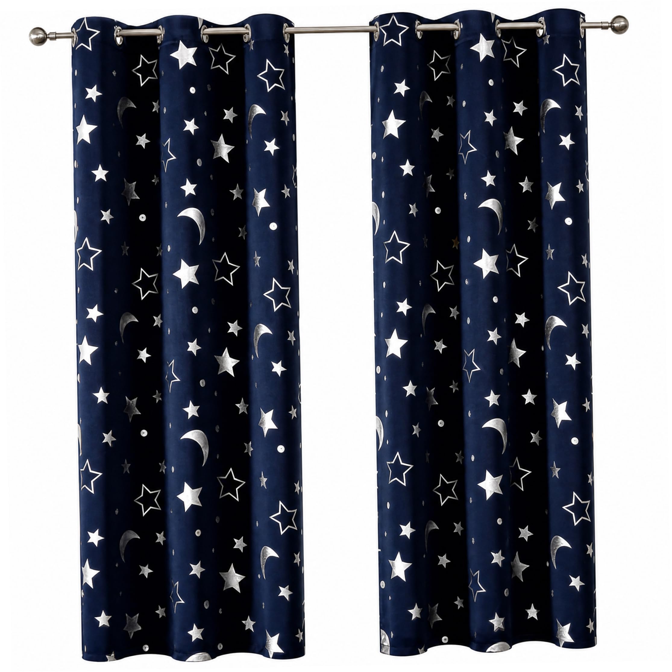 Rideaux occultants enfants lune étoile bleu foncé 2 panneaux 132x137cm