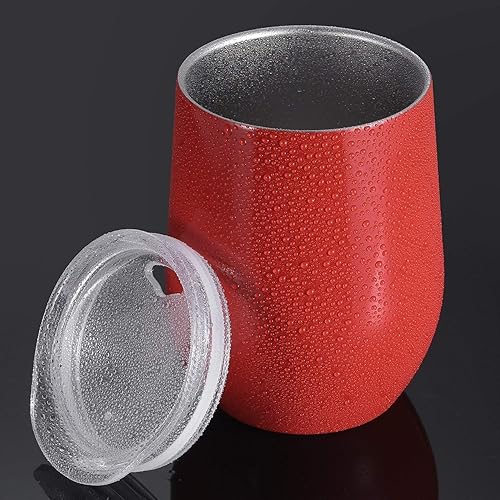 Miniatura 2 de Vaso de vino de acero inoxidable sin tallo con tapa, 12 onzas, vaso de viaje aislado al vacío de doble pared para café, vino, cócteles, helado,
