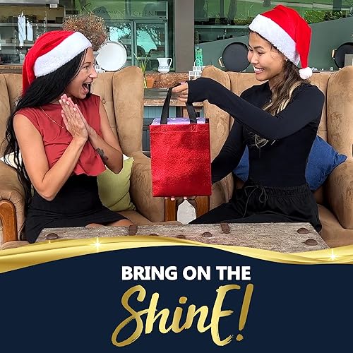 Miniatura 5 de Nush Nush Bolsas de regalo rojas de tamaño mediano, juego de 12 bolsas de regalo reutilizables de color rojo brillante con un acabado brillante,