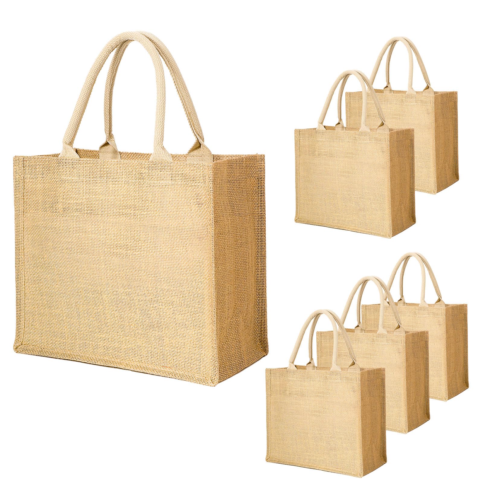 Segarty Burlap Tote Bags, 6 Pack Small Natural Jute Reusable Gift Favors Blank Bag with Handles Bulk for Bridesmaid Wedding, Women Market Grocery