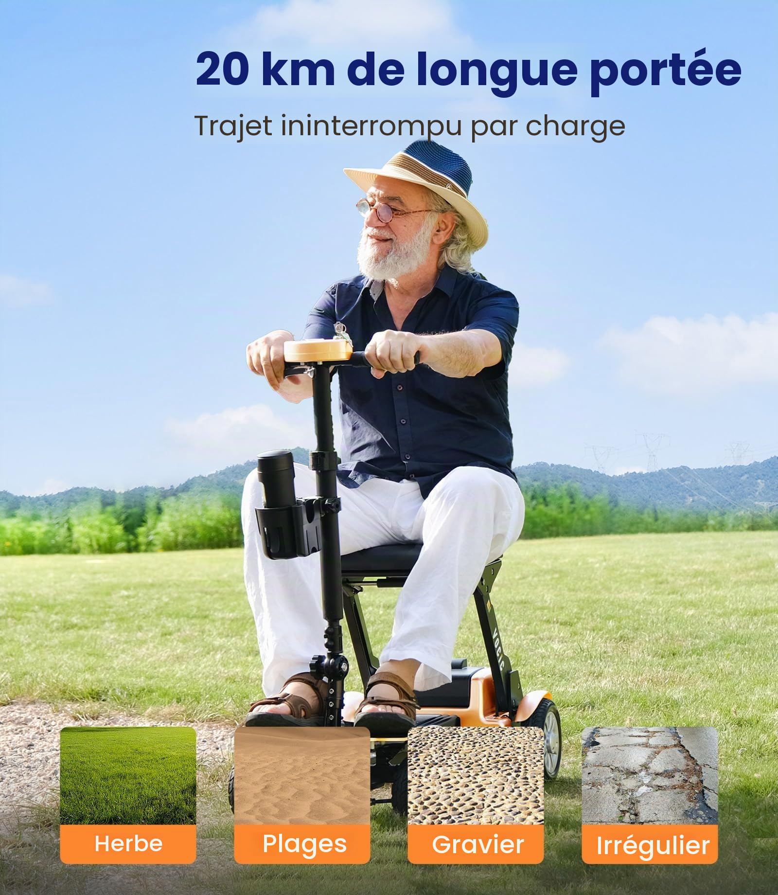 VOCIC D71 Scooter électrique Pliable et léger pour Les Personnes âgées | 21 kg fibre de carbone, avec cadre réglable en longueur jusqu'à 150 kg, pliable, certification avion 20 KM, 5 ans orange