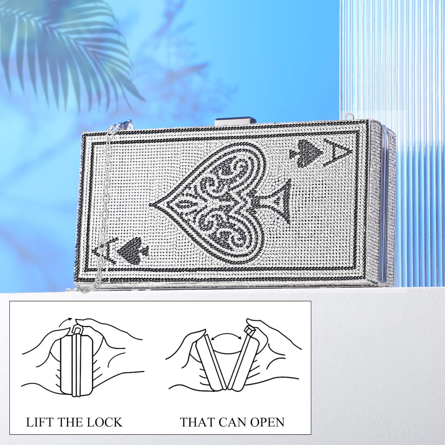 Women Poker Card Evening Clutch Rhinestone Purse Casino Vegas Novelty Purse Queen Hearts Bags Playing Cards Gift - Image 5