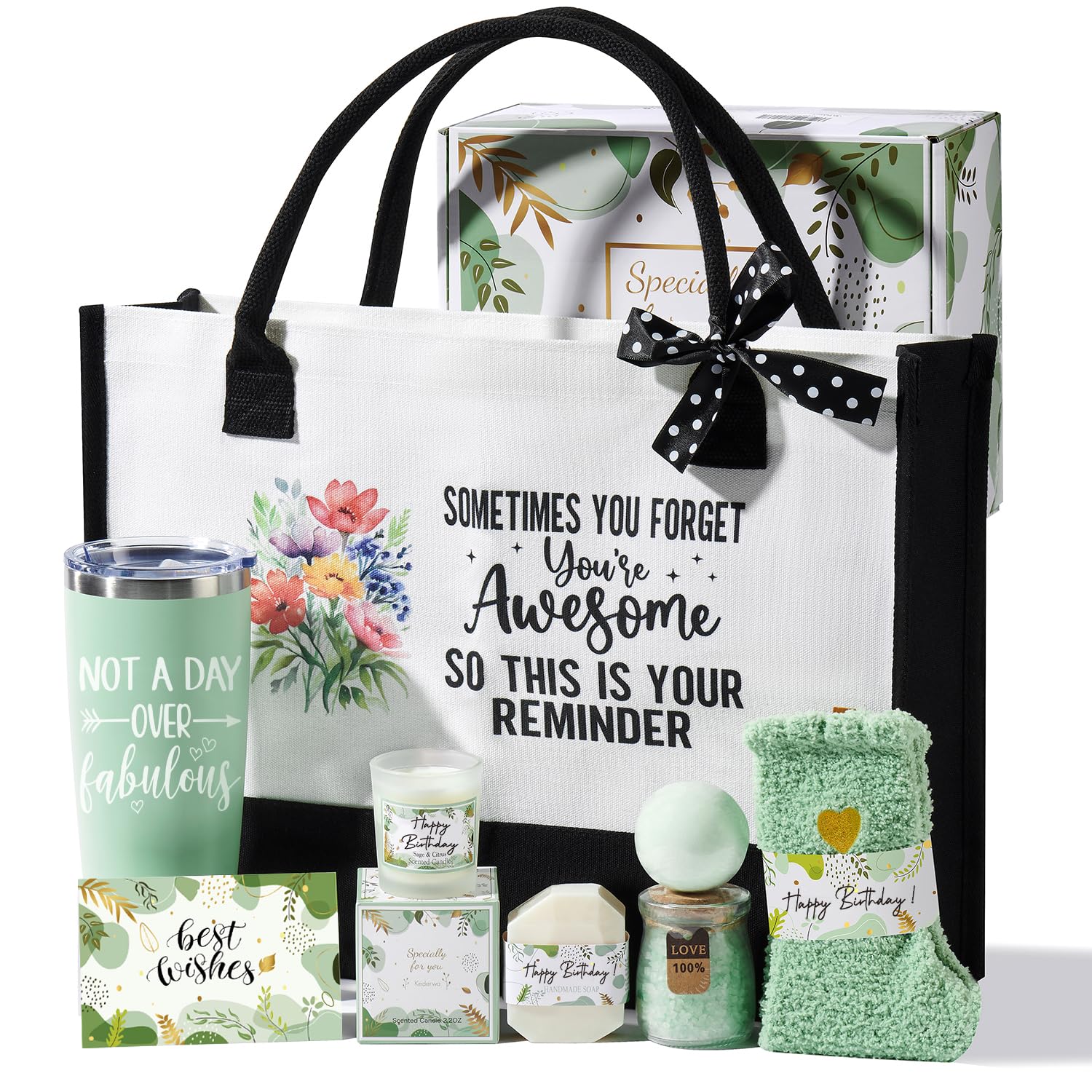 Birthday Gifts for Women, Self Care Gifts Basket Care Package for Women Thinking of You Relaxing Spa Gift Basket Set with Tumbler and Tote Bags for