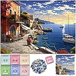 1000 Piece Puzzle for Adults, Advent Puzzle Village Scene 1000 Pieces Puzzles for Adults Teens Kids, Seaside 1000 Pieces Jigsaw Puzzles 6 Days Holiday Puzzles Countdown to Weekend Gift