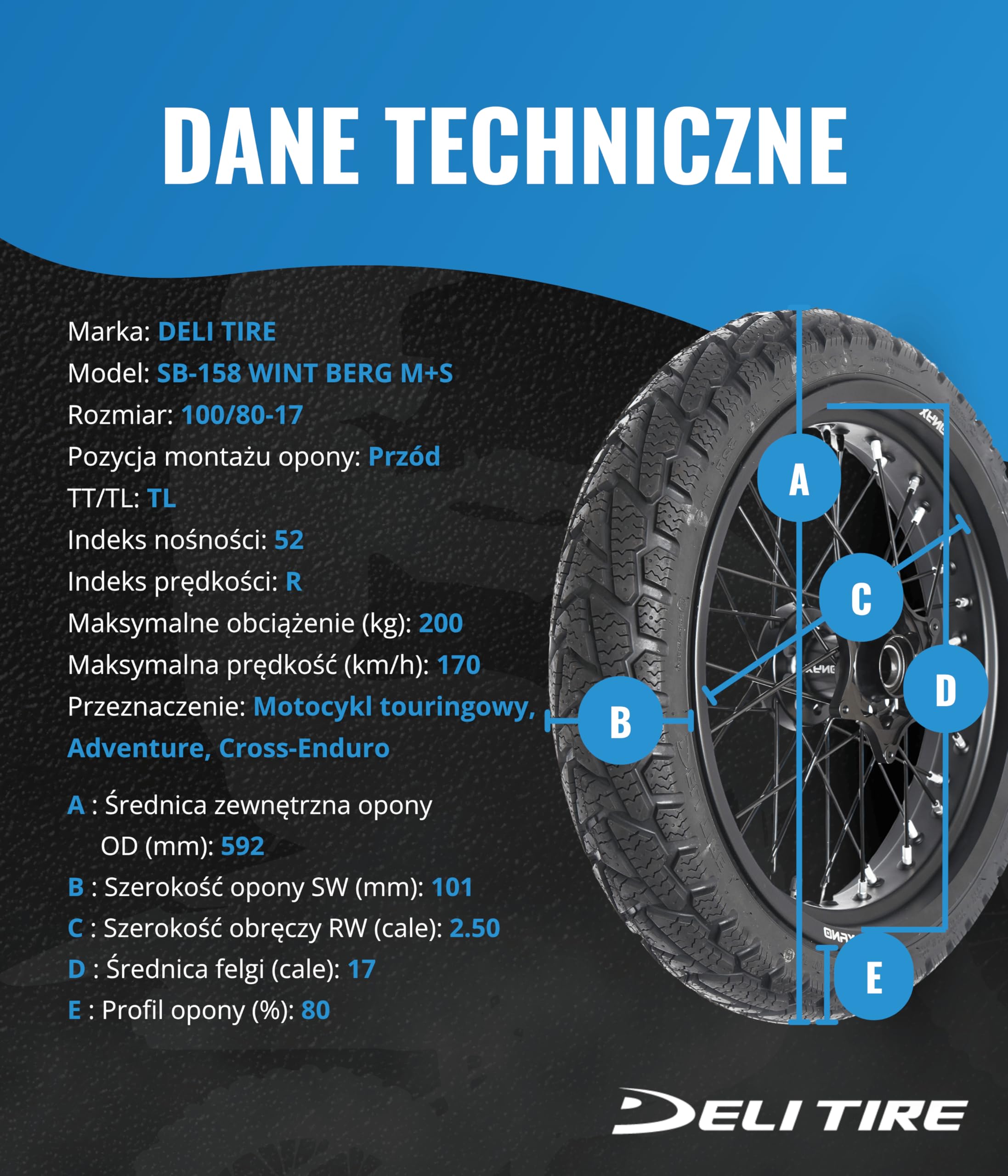 OPONA DELI SB-158 100/80-17 WINT BERG M+S ZIMOWA