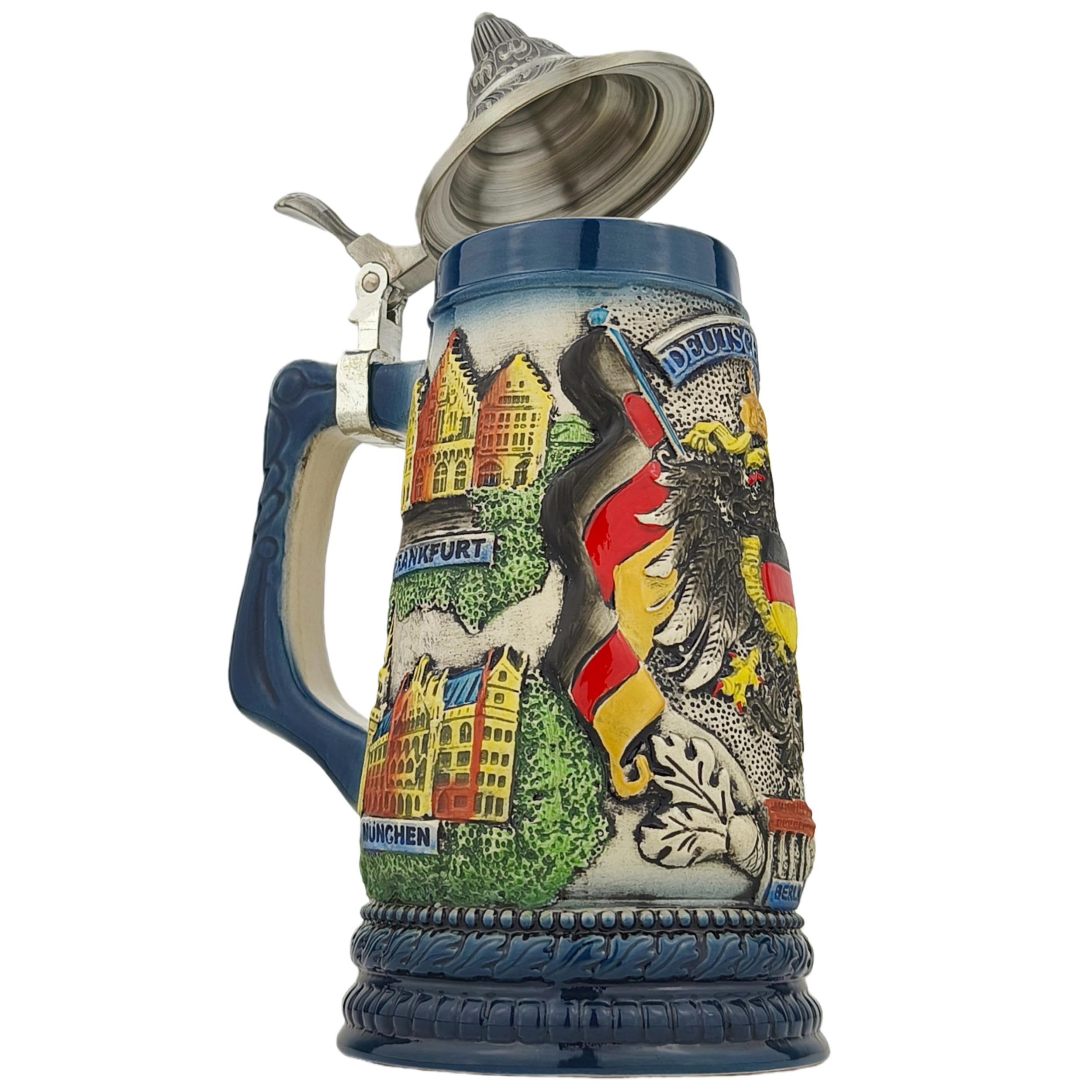 Jarra de cerveza con tapa, jarra de piedra tradicional alemana de 0,7 l, con tapa puntiaguda y diseño de Alemania, regalo para hombres, padre y cumpleaños – ideal para fiestas