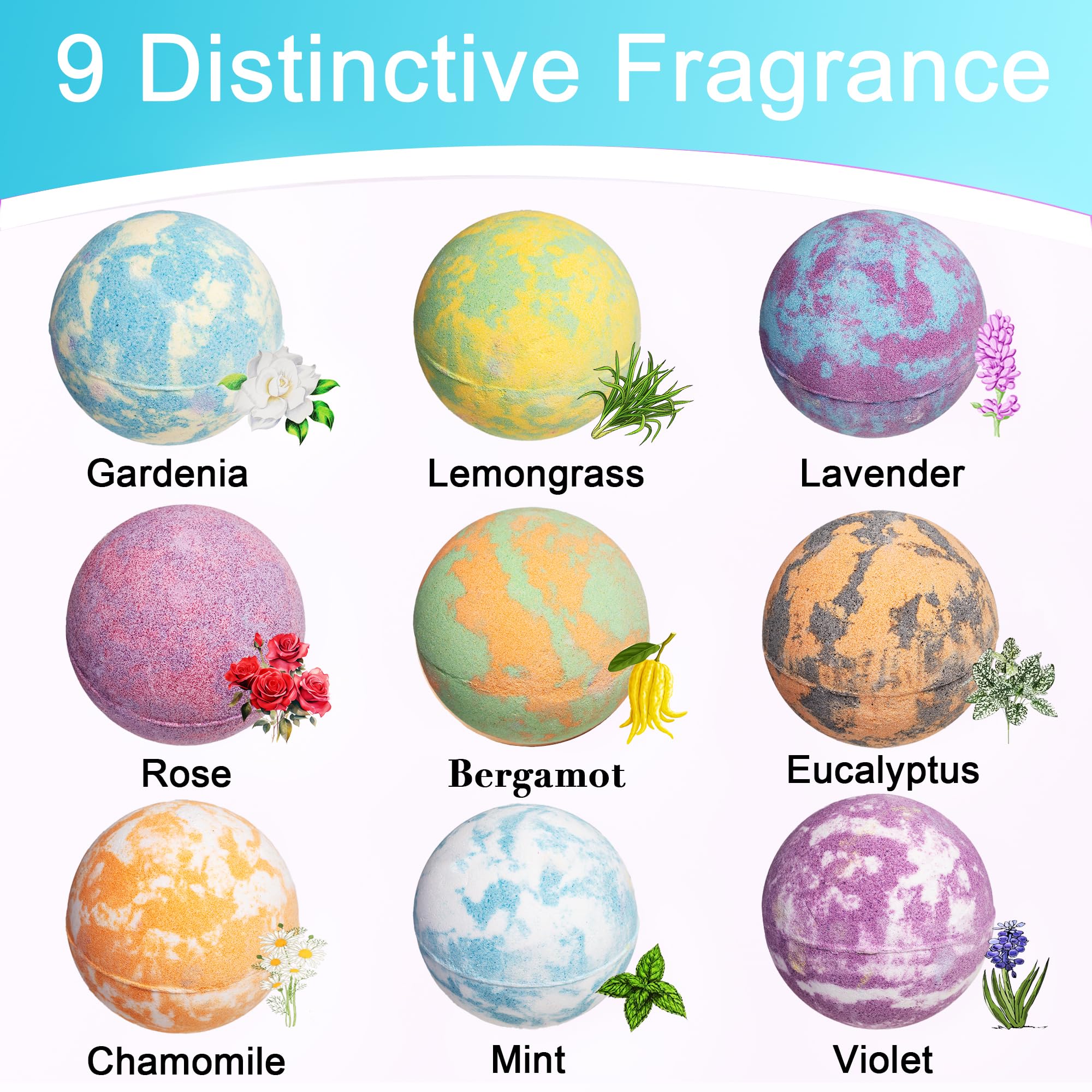 Bomba da bagno da donna, 9 bombe da bagno fatte a mano con oli essenziali naturali e burro di cocco, regalo di Natale per mamma, moglie e fidanzata, fragranze floreali Burb