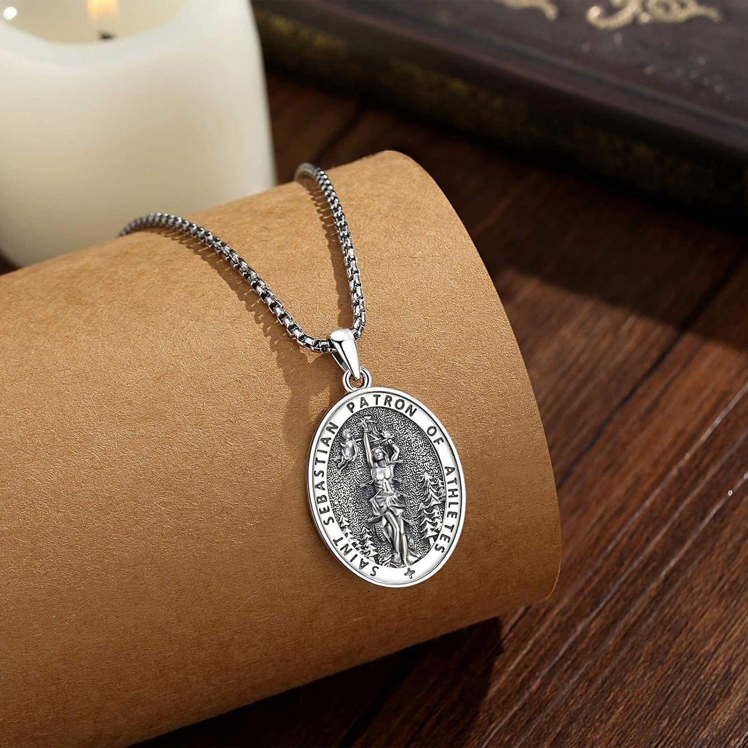Vito 925 Sterling Silver Protection Necklace for Women Men, Patron Saint of St Benedict/St Christopherl/Crucifix/Caravaca/St Jude/Virgin Mary/ST Thomas Pendant Amulet Medal Religion Jewelry Gift, 24"