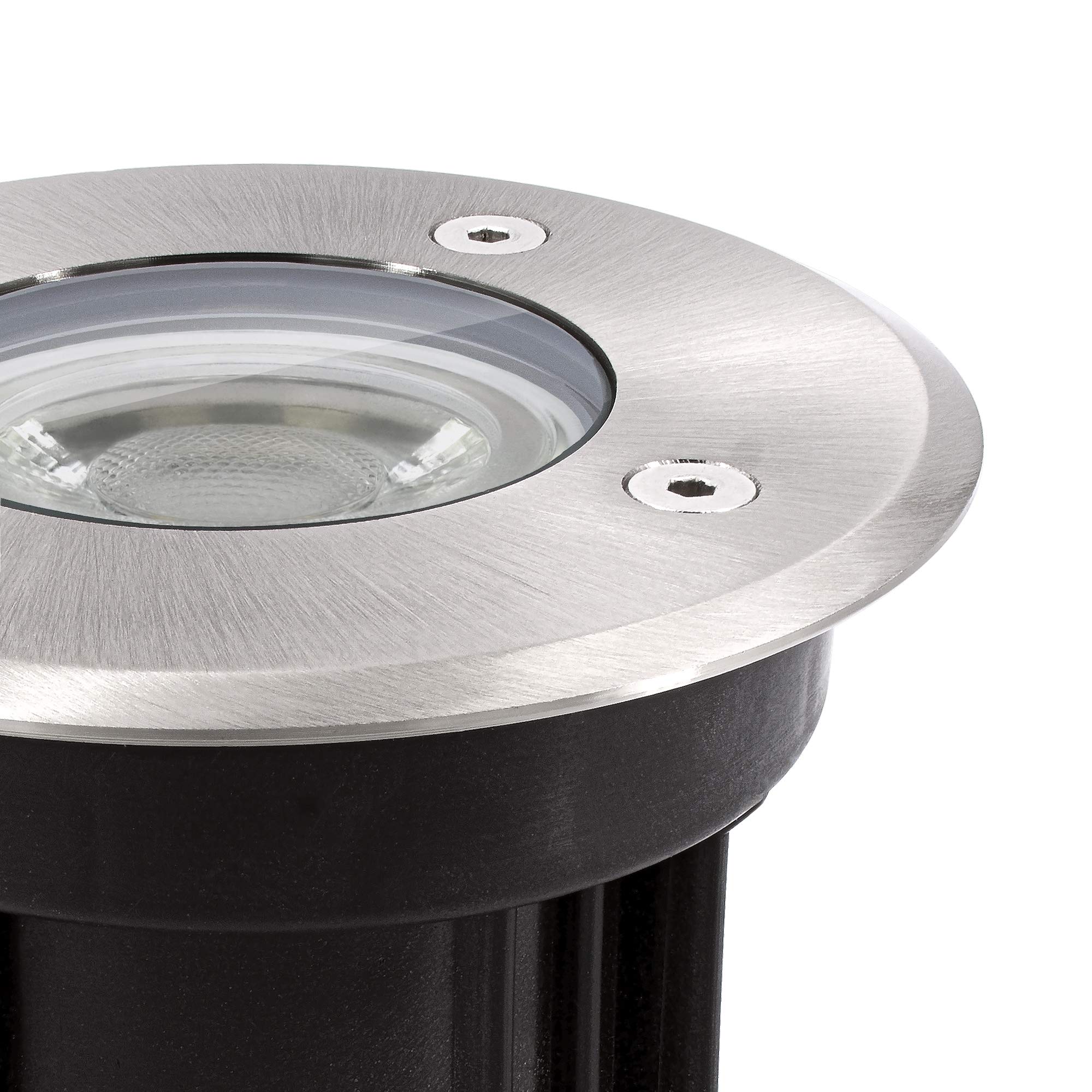 linovum BORU Argento Tondo - 4 Faretti Incasso GU10 IP67 Esterno 230V | segnapasso carrabile, per lampadine GU10 comuni e smart, scatola da incasso inclusa, senza lampadina, per giardino e terrazza