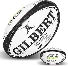 World Rugby Shop X Gilbert G-TR4000 Bola de Rugby - Tamanhos adulto e juvenil 3, 4 e 5 - Costurada à mão - Construção em 3 camadas