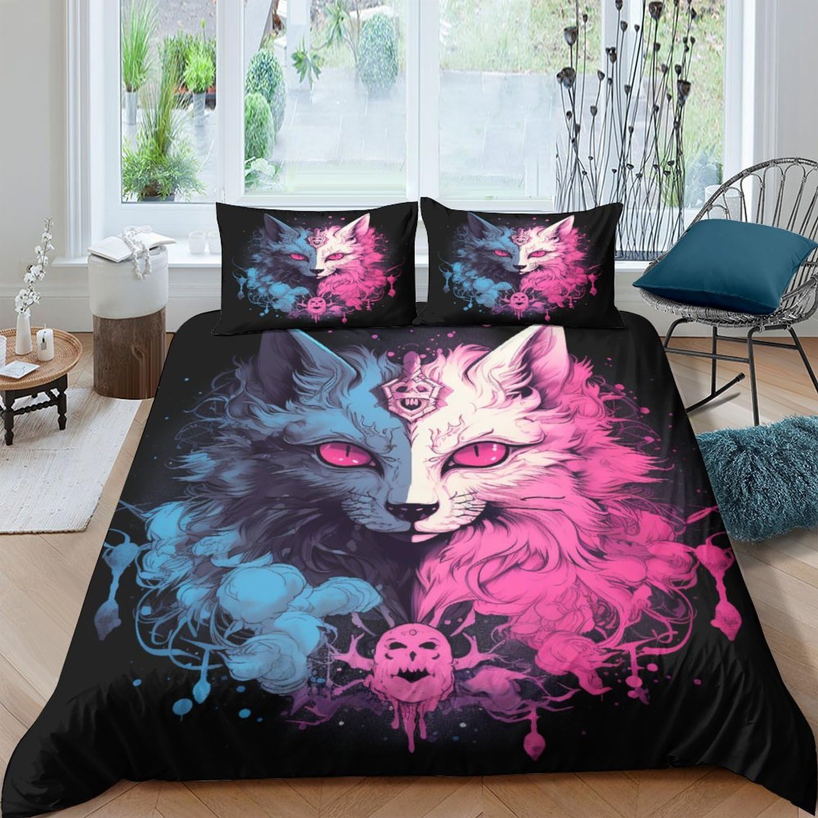 Housse de couette lit king size de qualité hôtelière en microfibre noire et blanche
