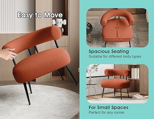 Miniatura 74 de Silla decorativa de Sherpa Boucle de mediados de siglo, silla redonda tapizada con brazo de barril para espacios pequeños, sofá de esquina lateral