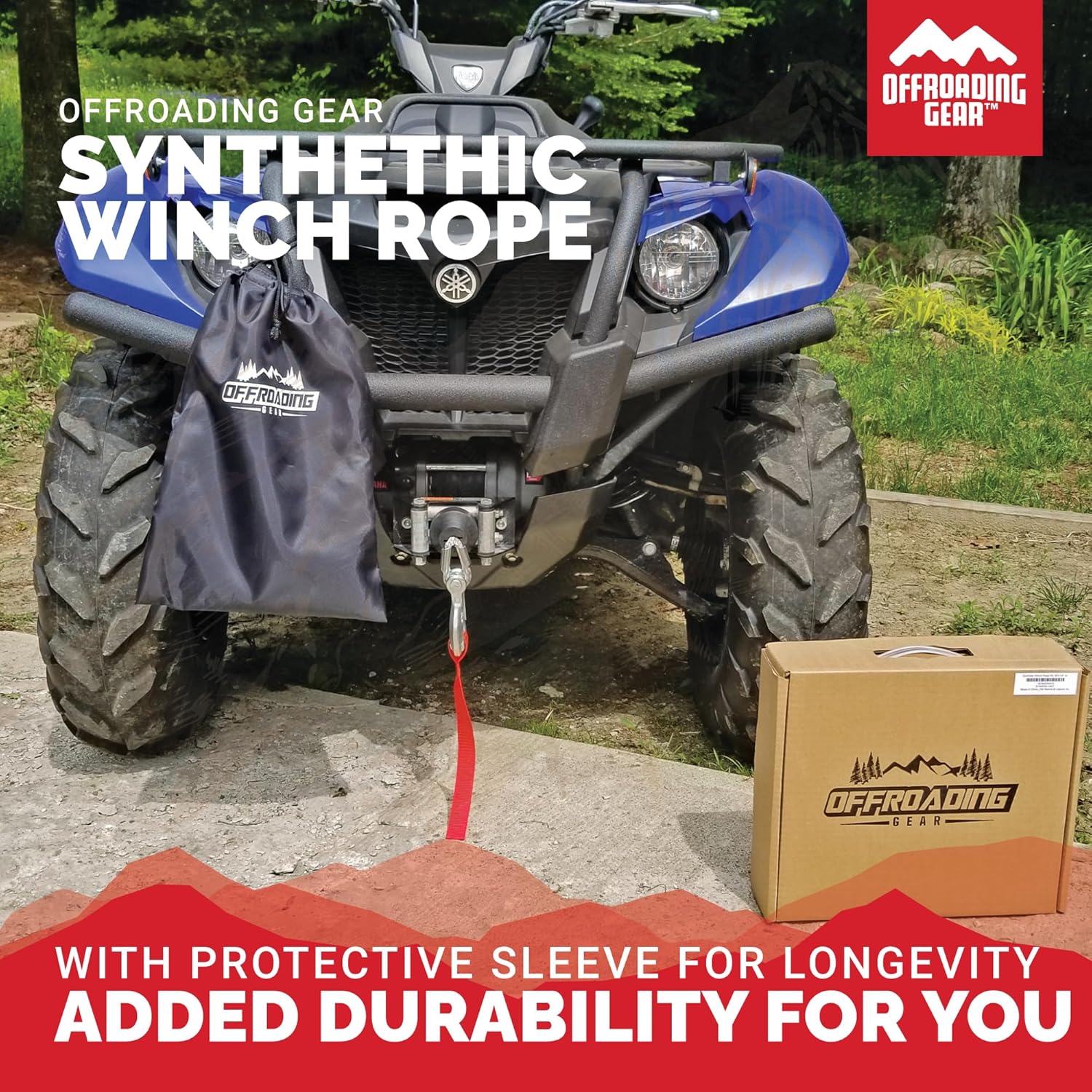 Offroading Gear 50'x1/4” 4x4 Heavy-Duty Synthetic Winch Rope Kit 6,400lbs | Replacement for Cable Wire | Jeep| ATV| Quad Bike| UTV | Free Snap Hook & Rubber Stopper