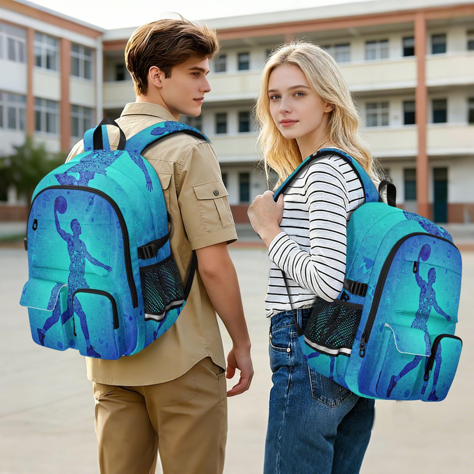 Zaino da viaggio per computer portatile, da basket, per ragazzi e uomini, colore blu, 44,5 cm