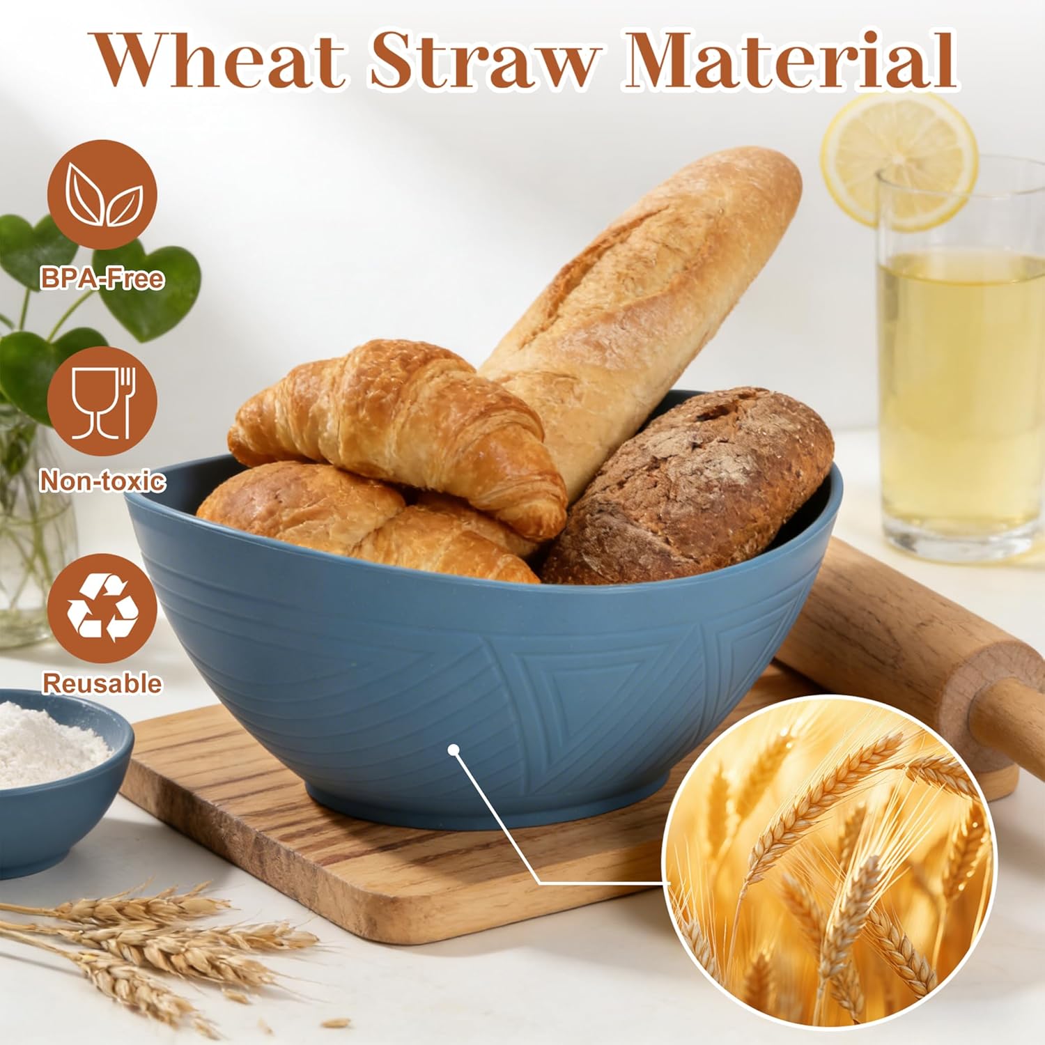 65 OZ Wheat Straw Bowls Set of 4, Large Unbreakable Salad Bowls, Microwave & Dishwasher Safe Big Serving Bowl, Kitchen Bowl Mixing Bowl for Popcorn, Cereal, Soup and Oatmeal (Multicolor) - Image 3