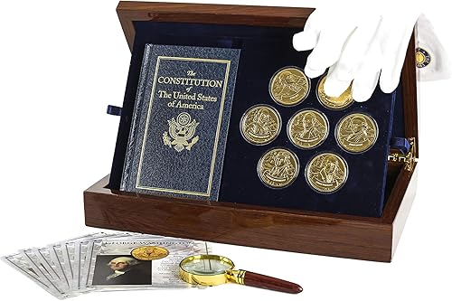 Miniatura 2 de The Franklin Mint Founding Fathers Coin Collection - 7-Piece 24-Karat Gold-Plated Collectible Coins with Wood and Metal Storage Box - United States