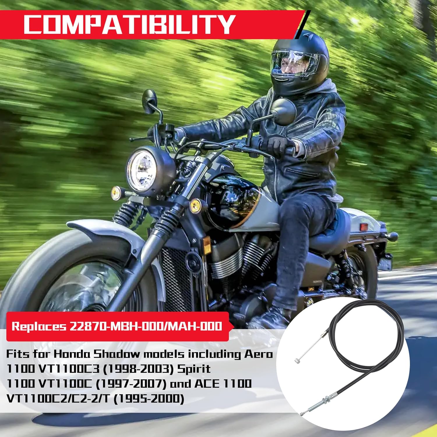 Motorcycle Clutch Cable, Fits for Honda Shadow VT1100 Clutch Cable Kit | Replaces 22870-MBH-000/MAH-000 | Fits VT1100C/C2/C3, for Sabre & Dirt Bike Clutch Cable​​