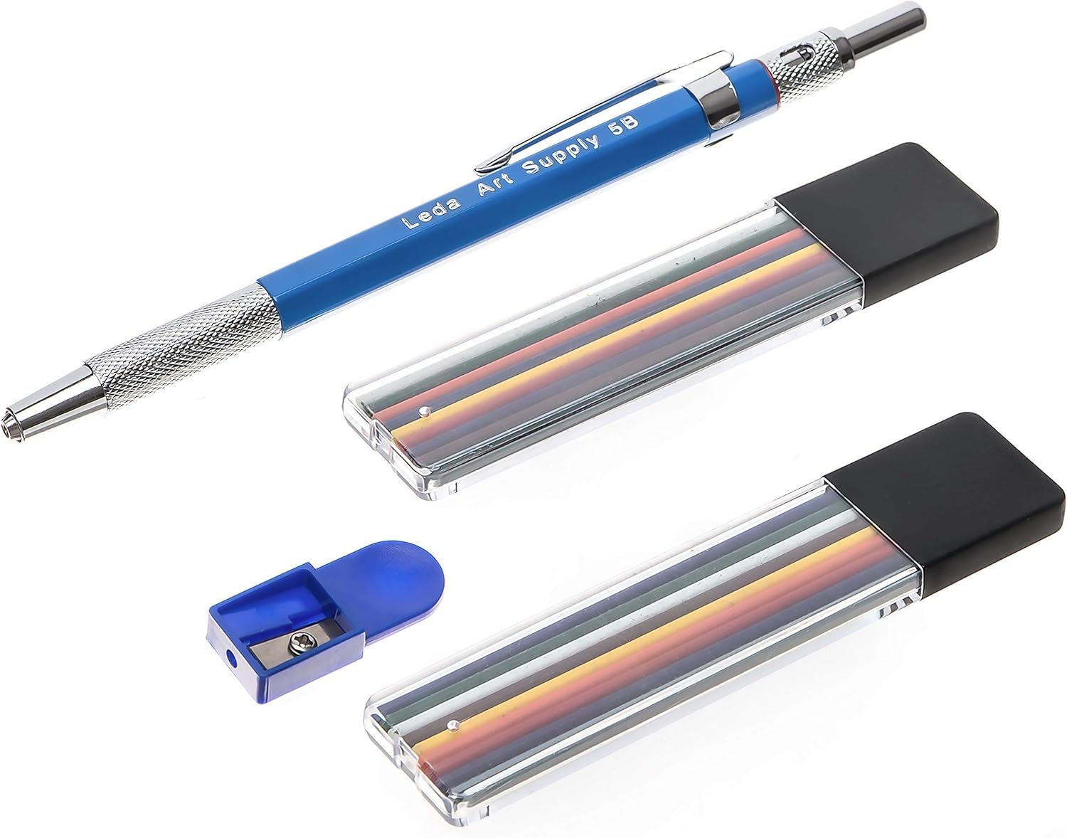 Leda Art Supply 10 x 7 inch Large Sketchbook, Mechanical Pencil Set with Colored and Black Lead Refill Packs and 9 inch Canvas Pencil Bag Bundle for Professional Artists or Anyone who Loves to Draw