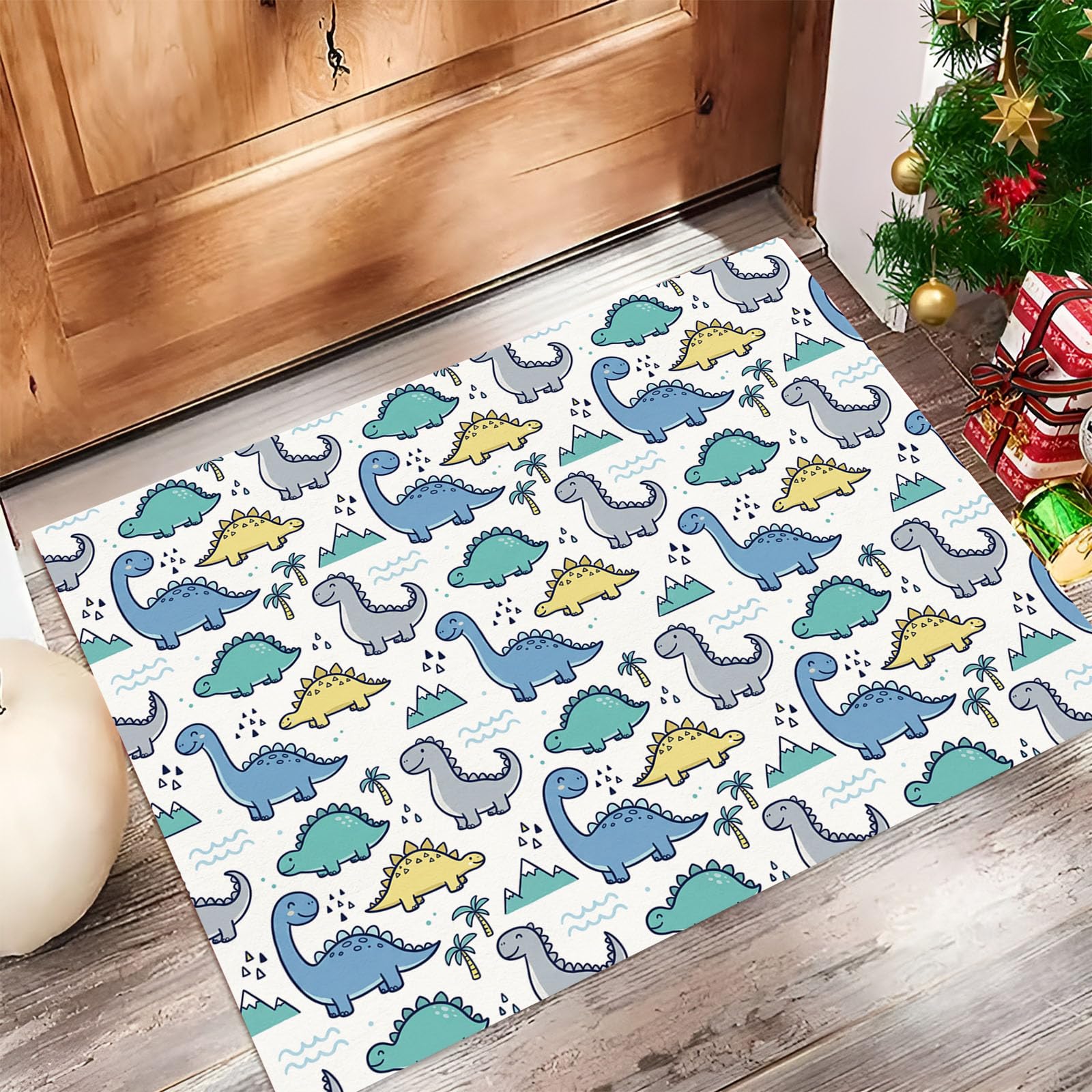 Felpudo de Entrada 80x120cm, Alfombra Animado Juguetón Atrapapolvo Alfombra Dinosaurio Dibujos Animados Antideslizante Lavable, Alfombrilla con Microfibras Suaves para Puerta, Pasillo, Azul Claro
