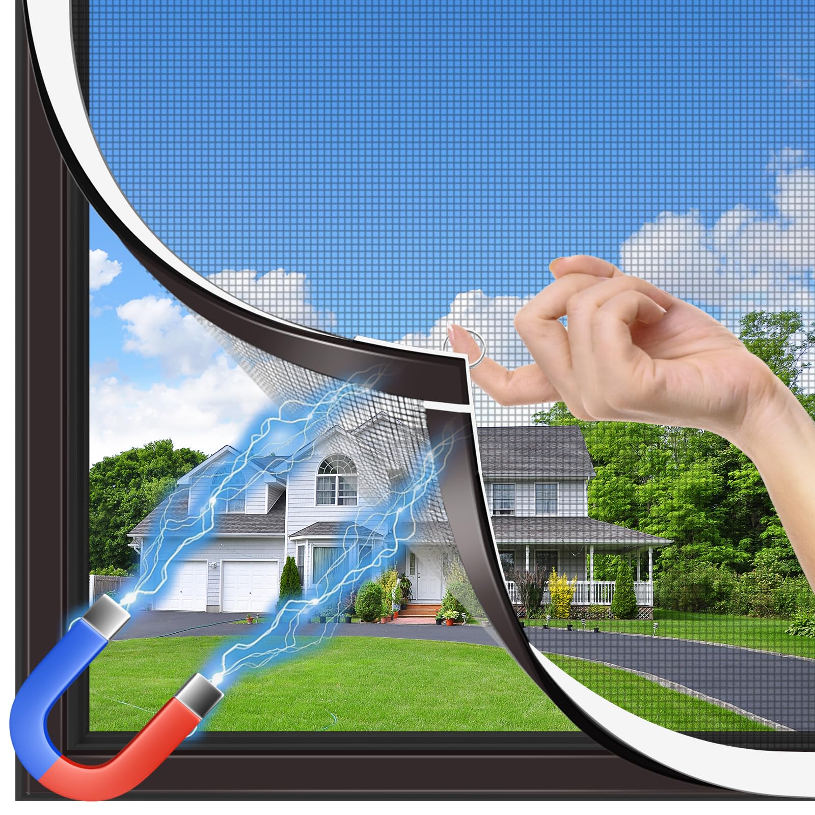 MLEJU Fliegengitter Fenster Magnet, Insektenschutz Magnetfenster, zuschneidbar bis 120 x 130 cm, ohne Bohren, einfache Montage, Magnetrahmen mit reißfestem Glasfasergewebe, weißer Rahmen, graues Netz
