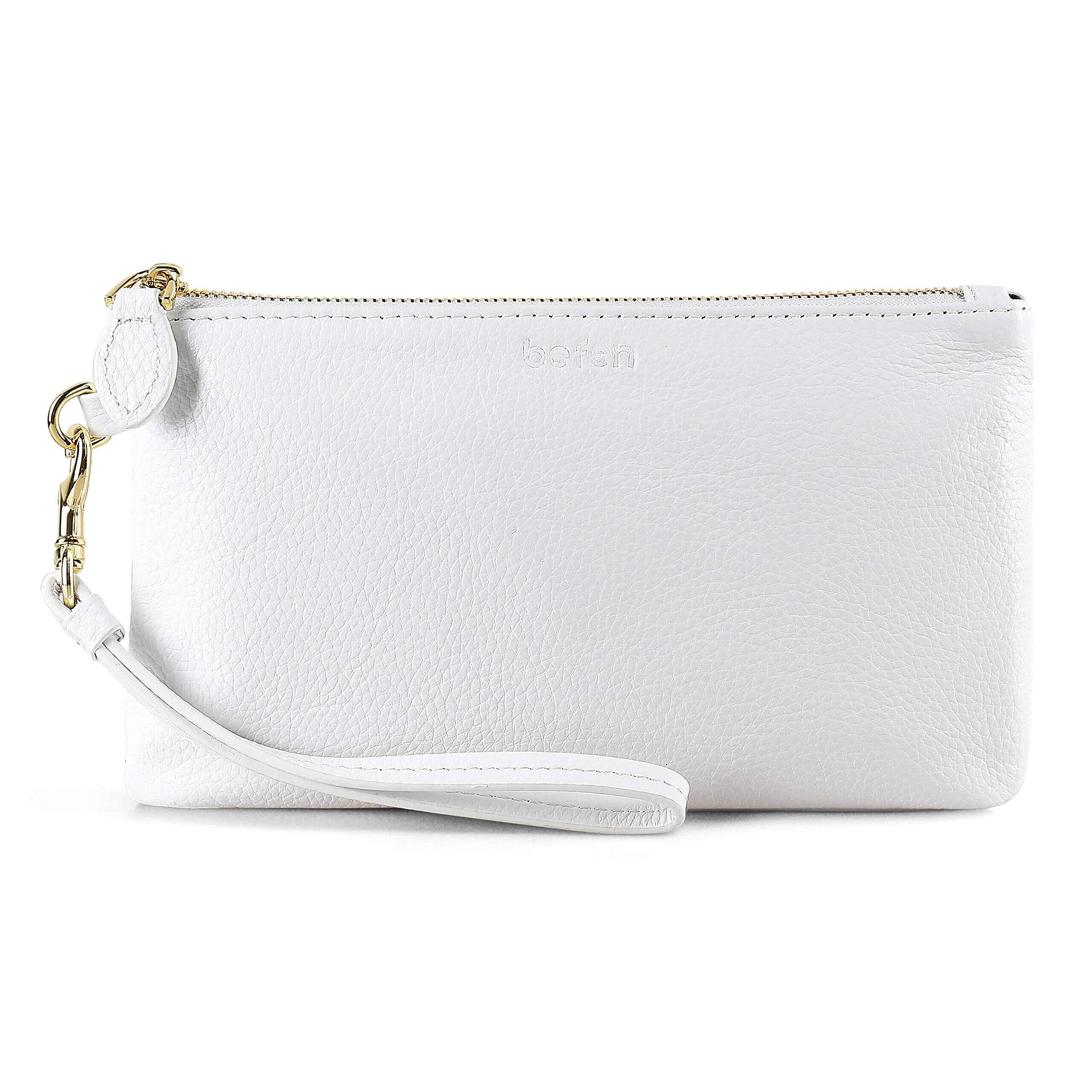 befen Bolso de mano de cuero para mujer, bolso de mano para teléfono celular, bolso de mano acolchado de piel de cordero con correa de muñeca y correa para el hombro