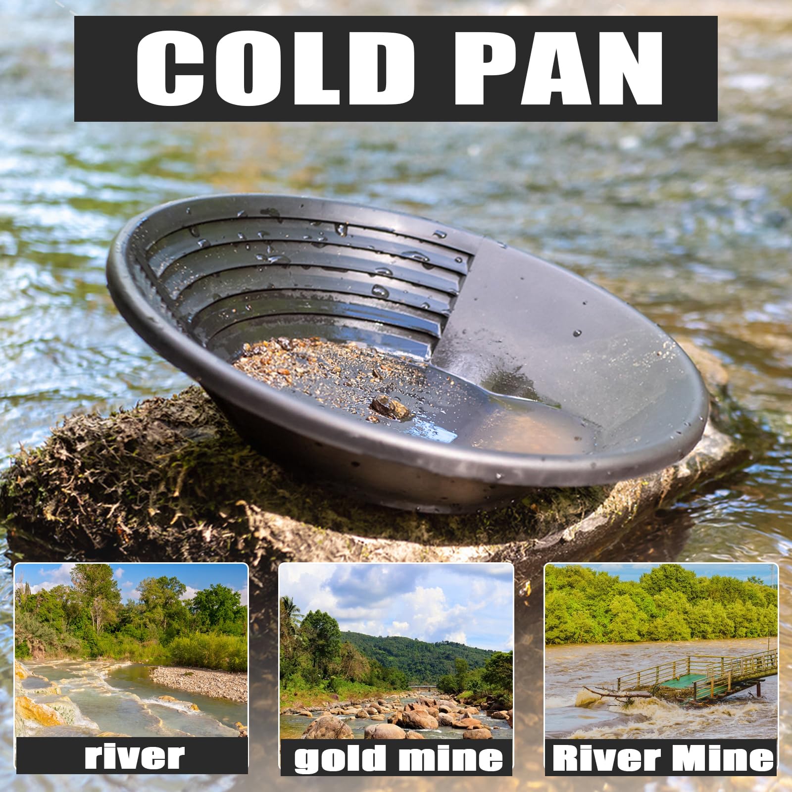 Setaccio Oro Kit Setaccio Per Oro Gold Pan Kit Bacino per la Ricerca dell'oro Ricerca Oro Pans Setaccio Accessori per Sabbia Oro miniere Lavaggio Manuale Oro panning (nero)