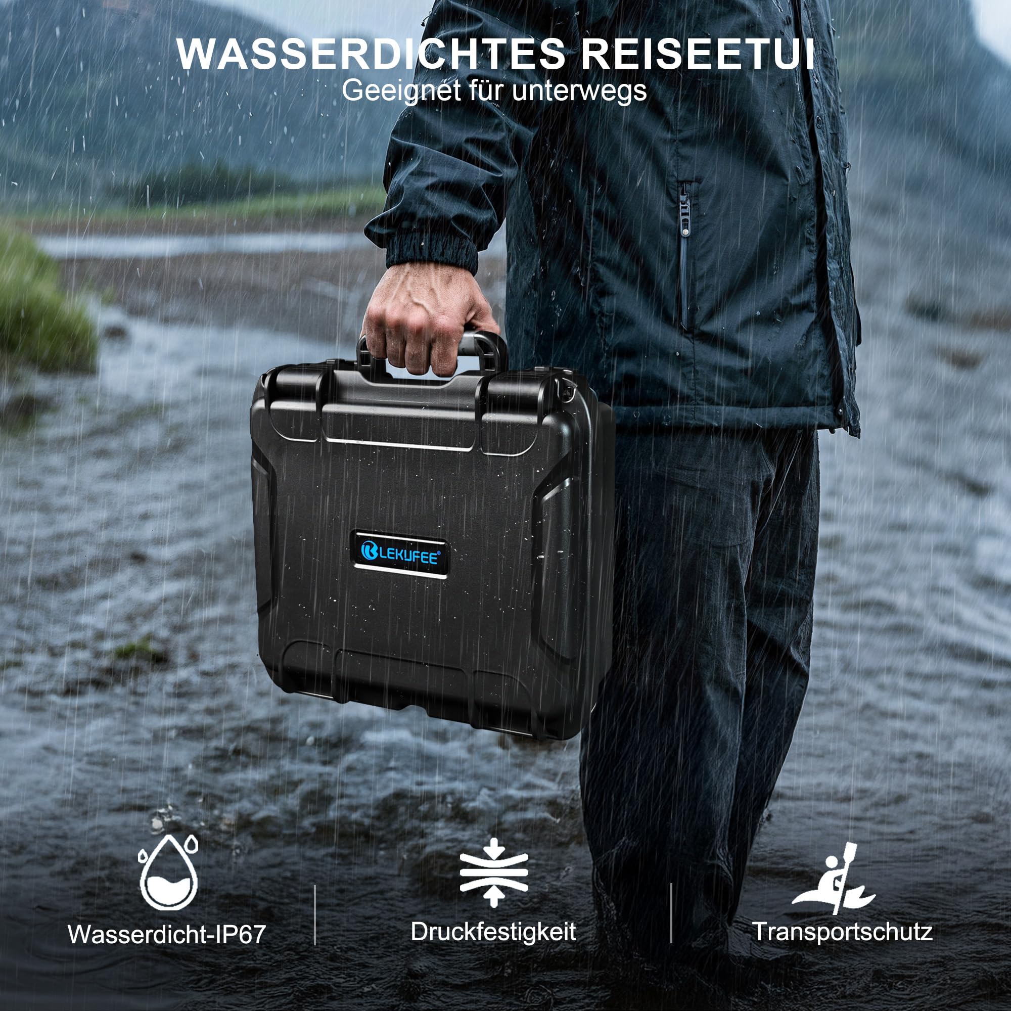 LEKUFEE Wasserdichter Hartschalen-Tragekoffer für DJI RS 4 Mini Gimbal-Stabilisator Combo, DJI Mic 3/2 /Mic Mini, und weiteres Zubehör (nur Koffer)