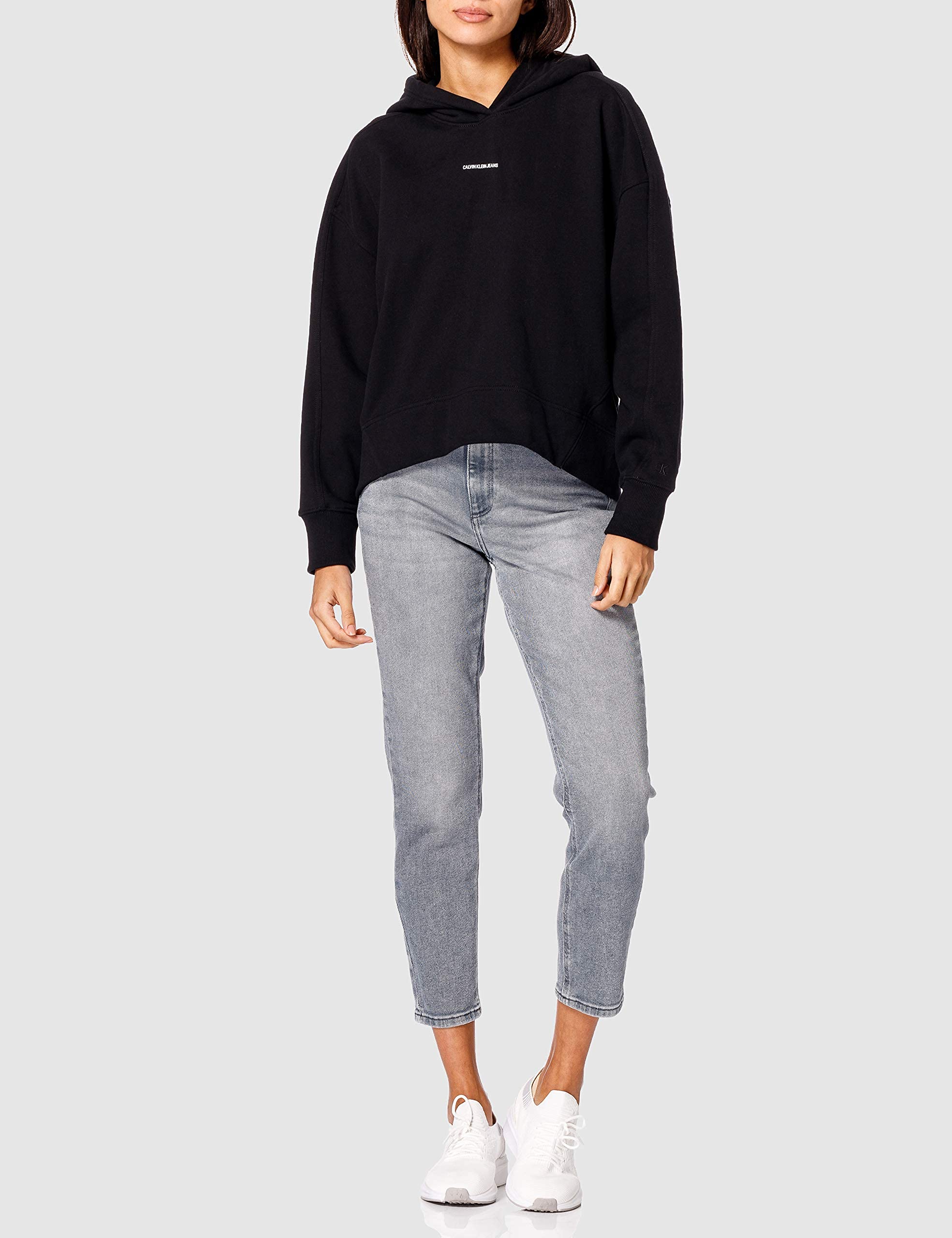 Calvin Klein Jeans Felpa con Cappuccio Micro Branding da Donna, CK Nero, XL