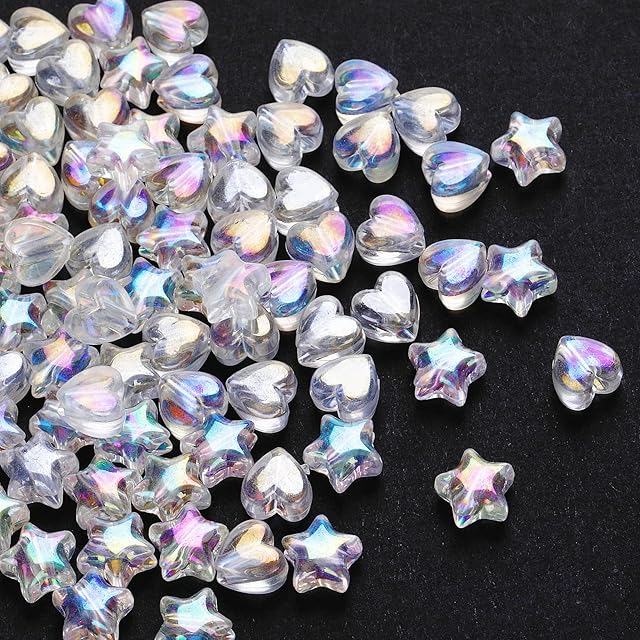 Prasacco 100 Pcs Acrylic Star Beads Heart Beads, Colorful Beads Charming Pastel Pony Beads for DIY Jewelry Craft Making Necklace Bracelet Earrings Key Chains Supplies