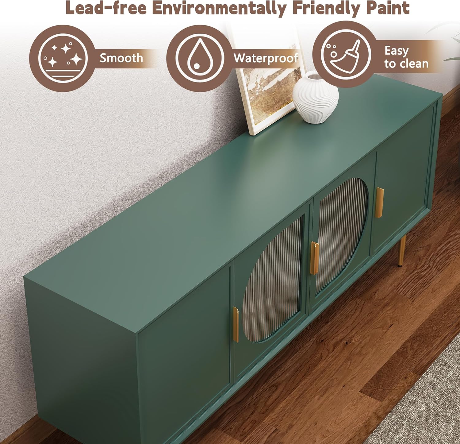ARTPOWER TV Stand with Storage, 66" Modern TV Entertainment Center for TVs up to 75 Inch, Under TV Cabinet with Glass Door, TV Console Media Center for Living Room, Bedroom Green