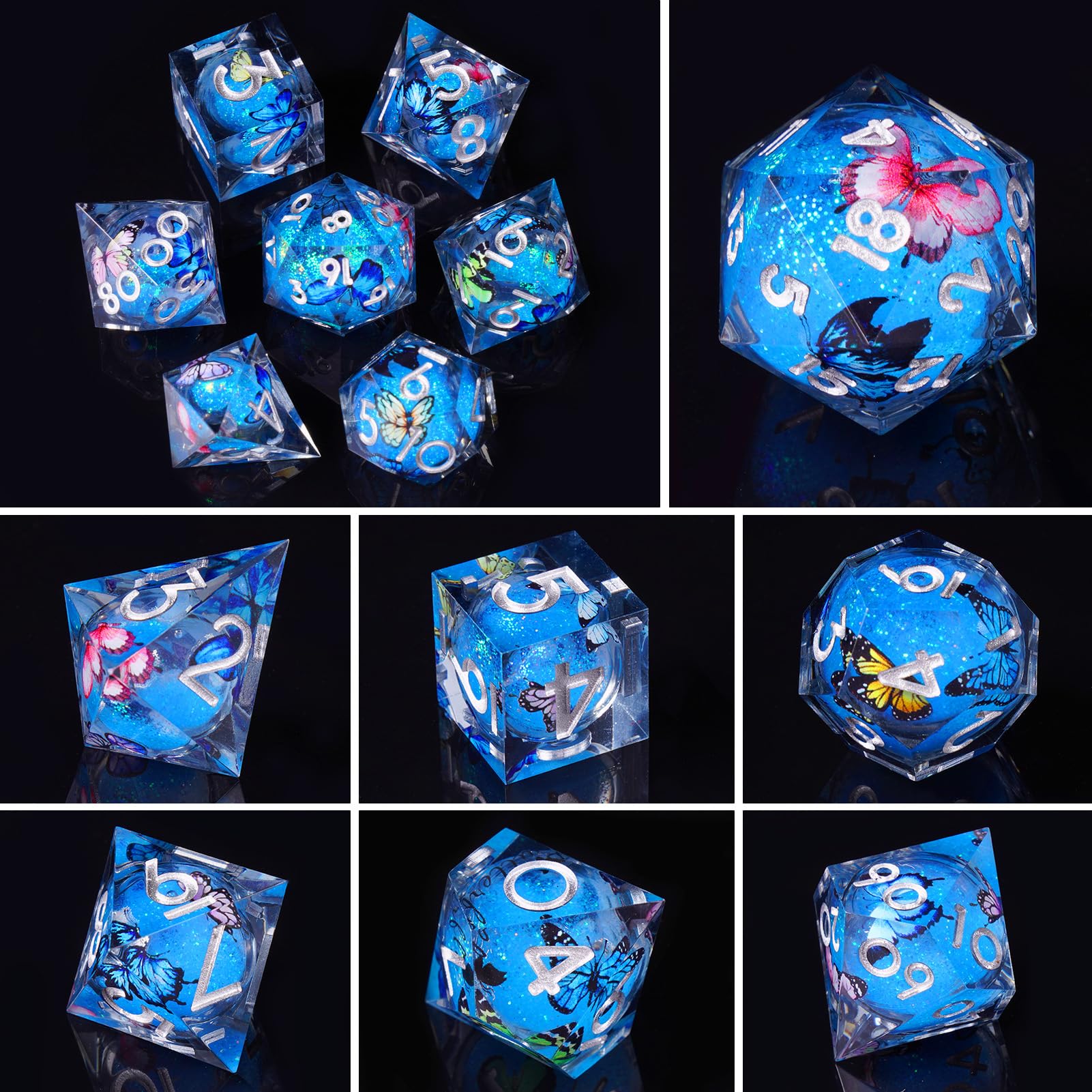 ORUZA 7 PCS Liquid Core DND Dice Resin Sharp Edge Dice Polyhedral D&D Dice Set for Dungeons and Dragons RPG MTG Table Games - Image 3