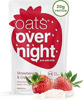 Oats Overnight - Strawberries & Cream - 20g Protein, High Fiber Breakfast Shake - Gluten Free, Non GMO Oatmeal (2.7 oz per meal) (24 Pack)