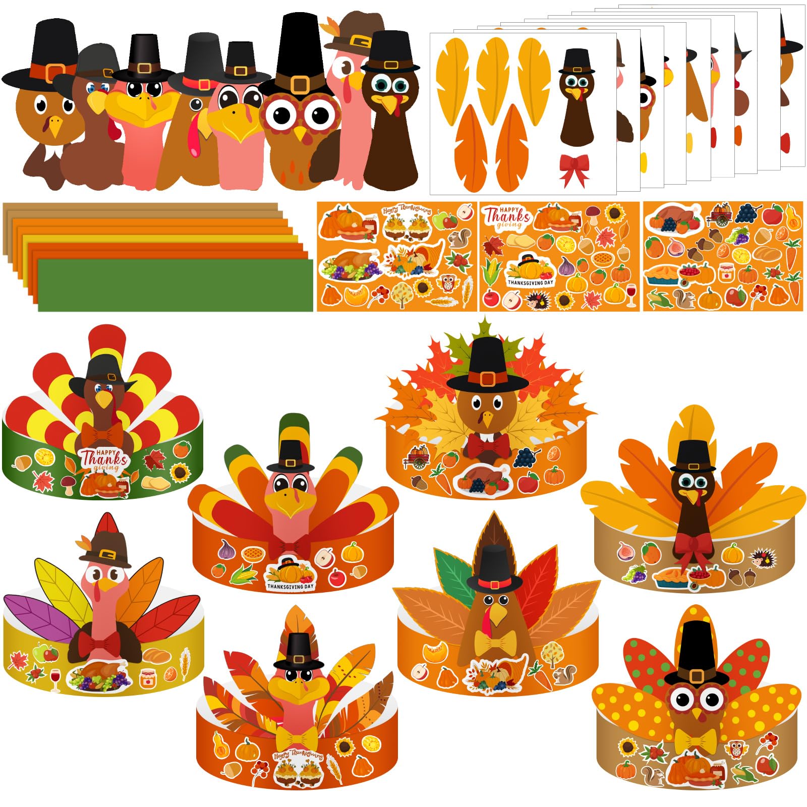 Shyyween 48 Sets Thanksgiving Turkey Paper Craft Kit