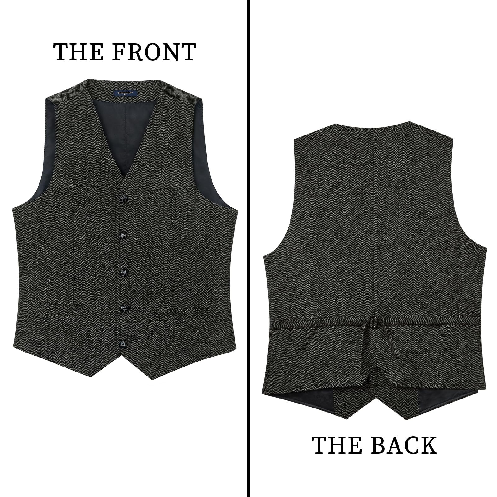HISDERN Chaleco Traje Hombre Vintage Casual Chaleco Tweed de Lana Hombre para Boda Negocios con Bolsillos