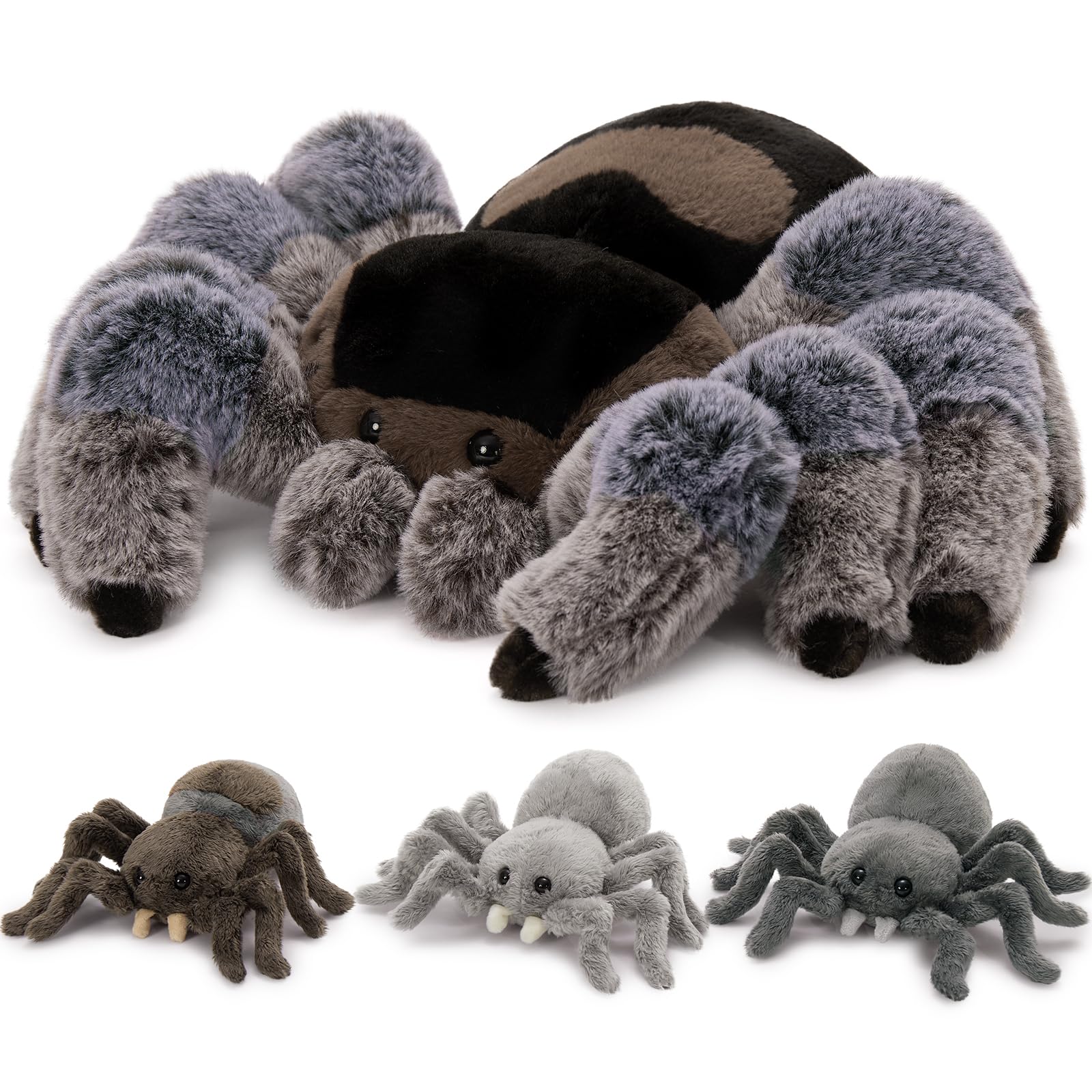 MorisMos Big Spider Teddy Soft Toy, 40cm Mom with 3 Cuddly Babies Inside, Giant Fluffly Plush Spider Stuffed Animals Present for Kids Birthday Christmas Deco