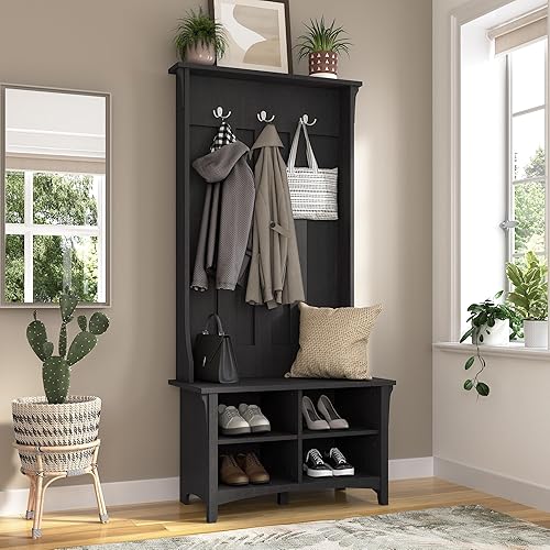 Miniatura 2 de Bush Furniture Salinas Hall Tree with Shoe Storage Bench in Vintage Black, Multi-Purpose Home Organizer, Entryway Solution with Seating and Hooks