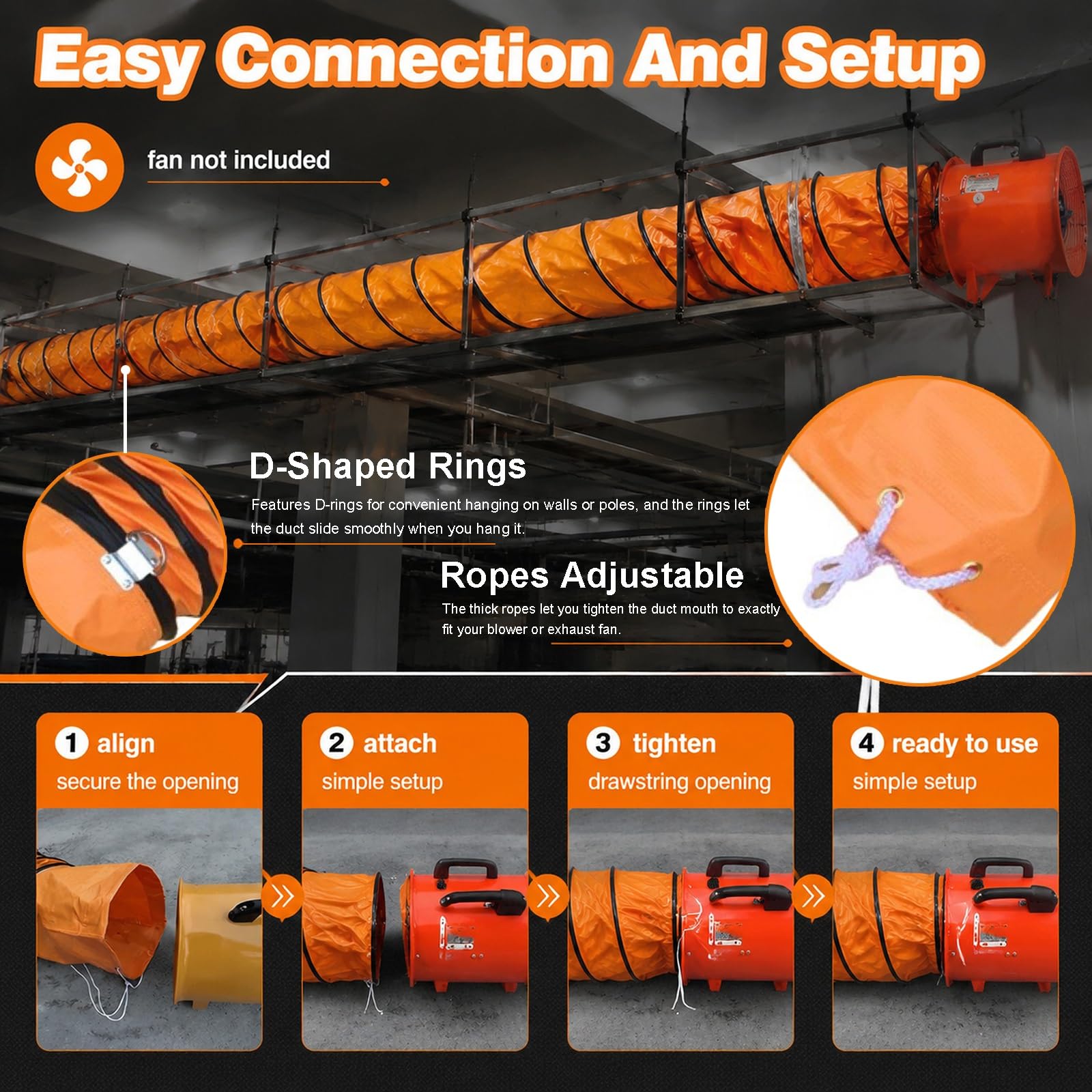 ZAQYCM Tubo Flexible Conducto De Ventilación para Soplador Y HVAC, Manguera De Ventilación De Alambre De Acero Flexible para Ventilador De Escape Industrial(L 10 ft/3m,ID(A) 9.8 In/250MM)