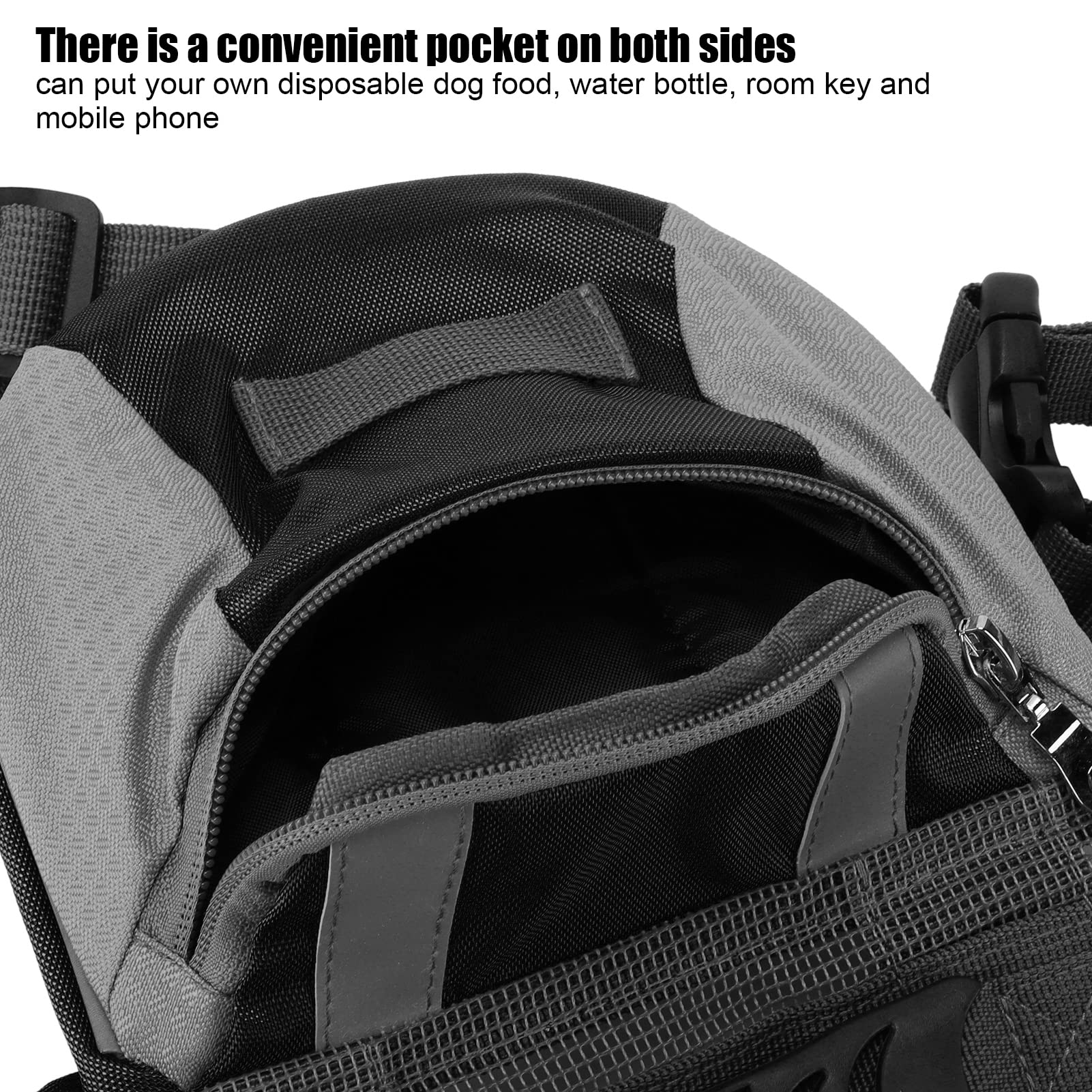 Sac à Dos de Randonnée pour Chien, Sac de Selle pour Chien, Sac à Dos Réglable avec Poches Latérales et Bandes Réfléchissantes pour Chiens de Petite, Moyenne et Grande Taille,