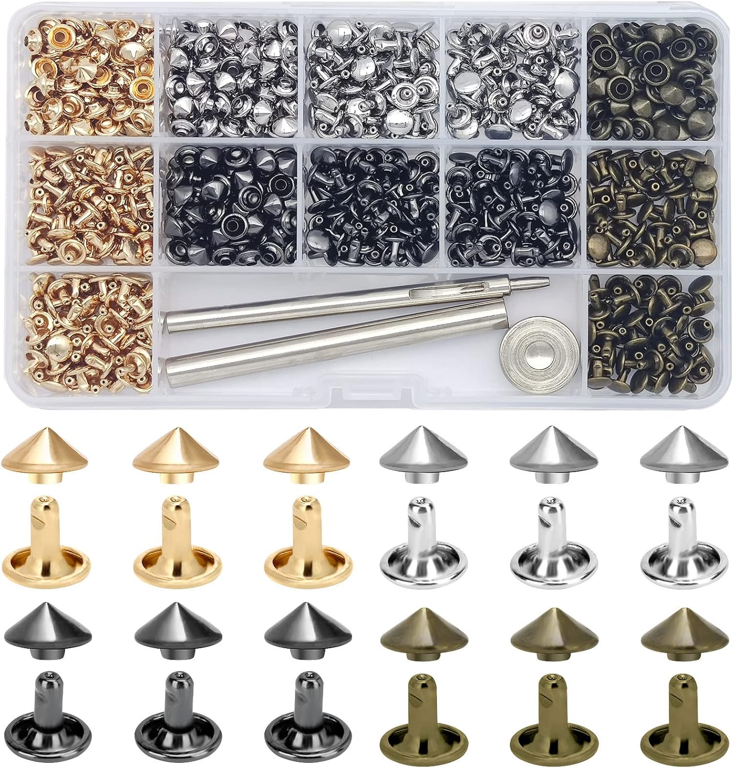 240 Sets Cone Rivets 7mm Size Double Cap Punk Cone Studs