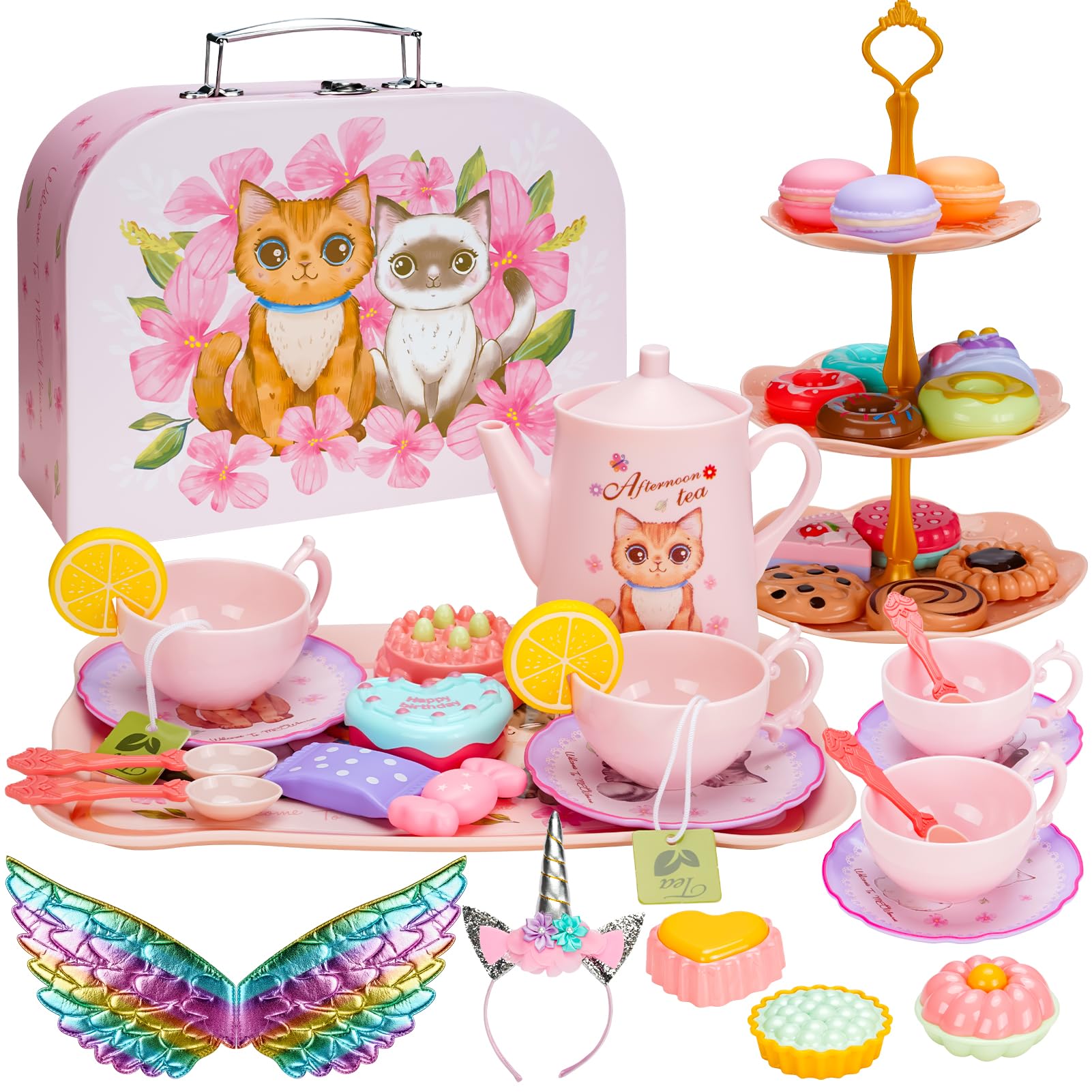 Amazon.com: 48Pcs Tea Party Set for Girls, Unicorn Cosplay Set, Tea ...