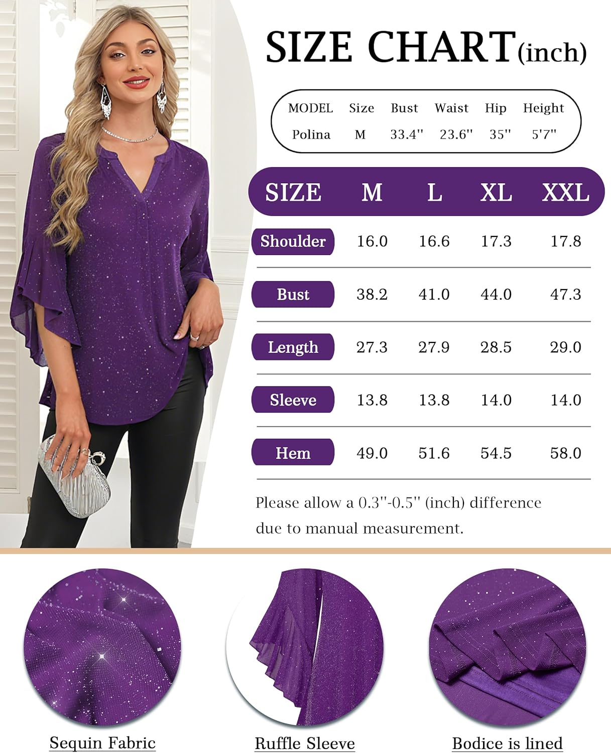 Ninedaily Womens Tops 3/4 Sleeve Dressy Casual Blouses Double Layers V Neck Shirt - Image 5